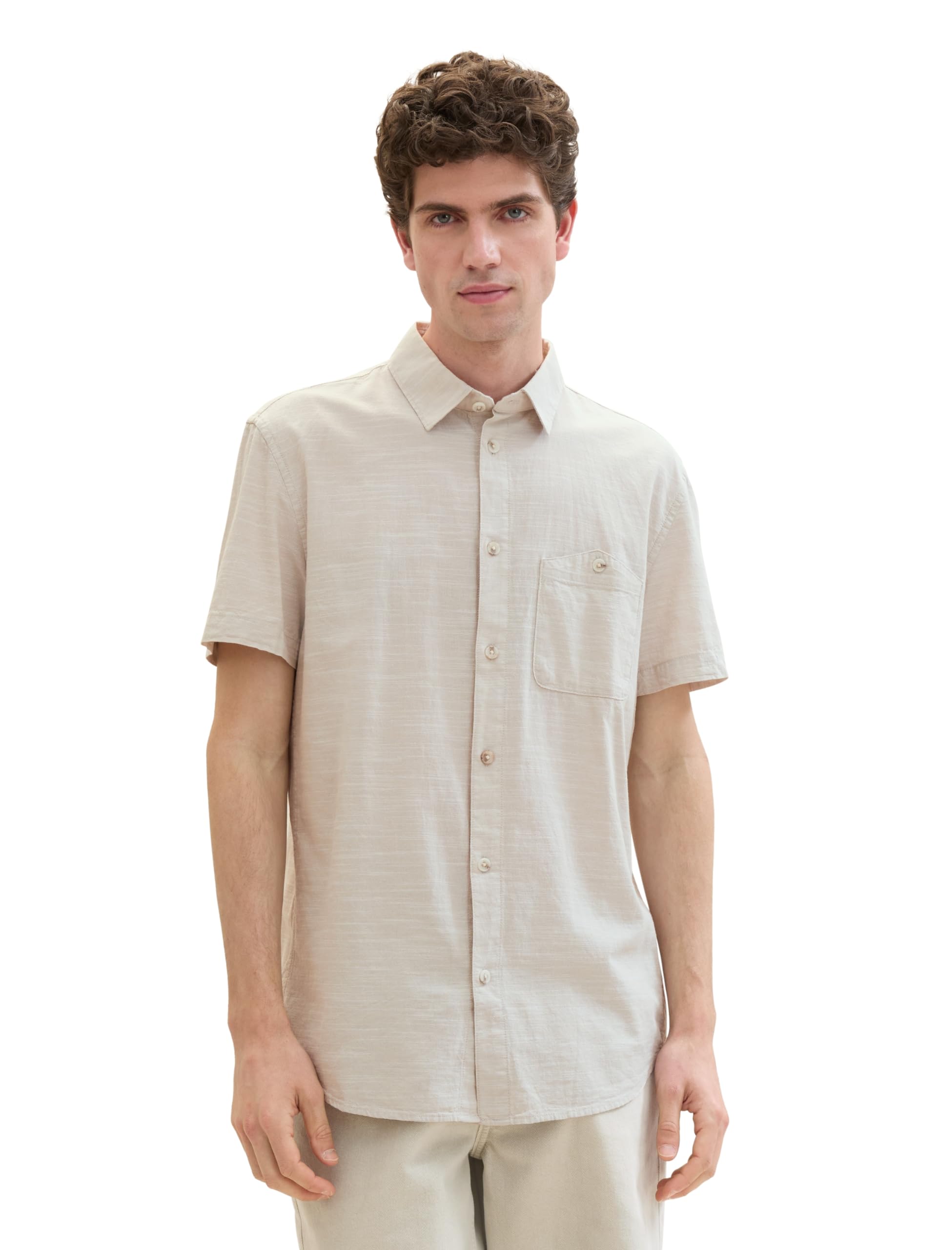 TOM TAILOR Denim Men's Chambray Short Sleeve Shirt with Chest Pocket