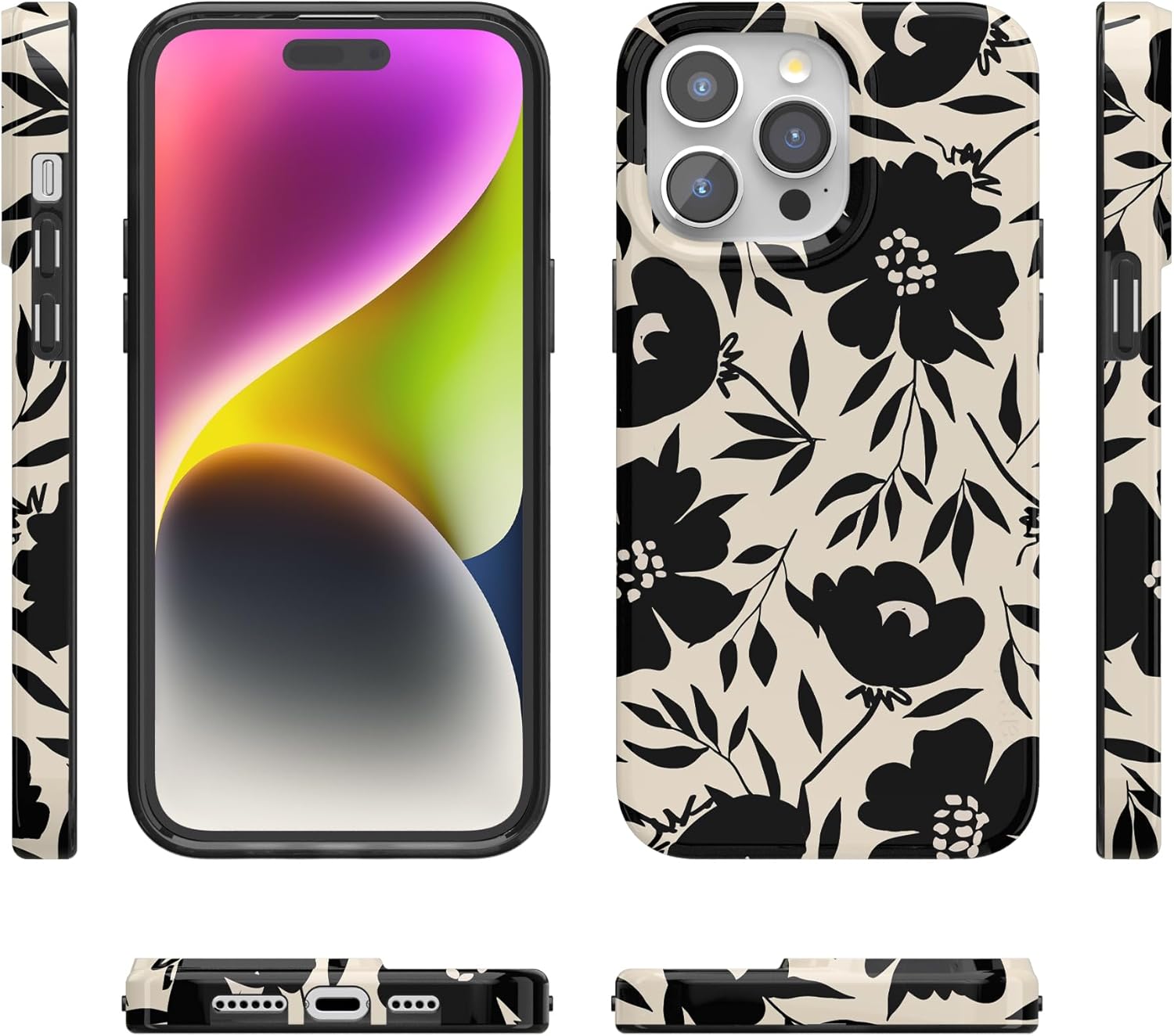Casely iPhone 15 Pro Case | Dark Fantasy | Contrast Floral | Compatible with MagSafe | Classic Ultra Slim Design