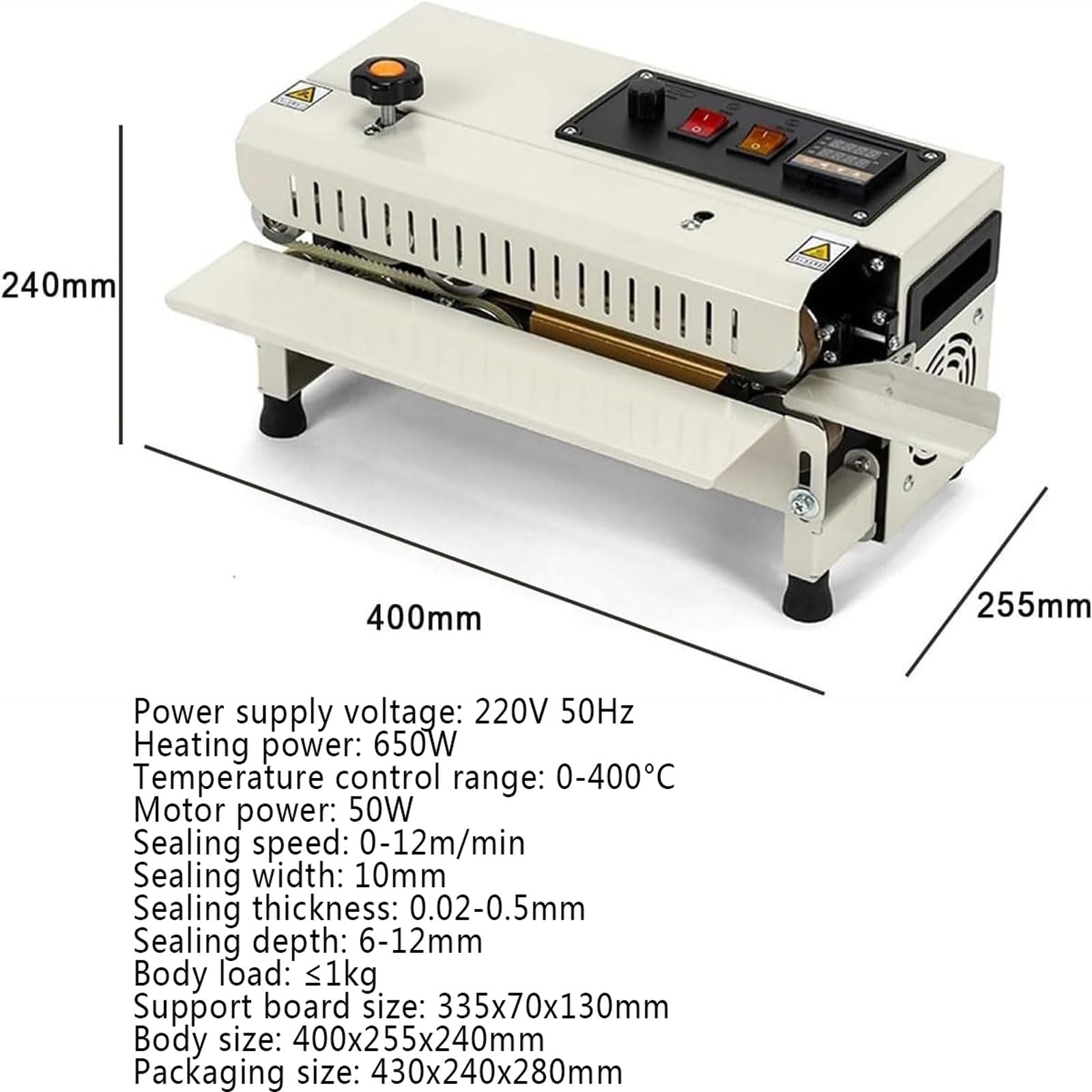 Macchina automatica di sigillamento del sacchetto, sigillatrice di calore commerciale 650W con controllo della temperatura digitale, 0-400 ° C per sacchetti di plastica e di alluminio