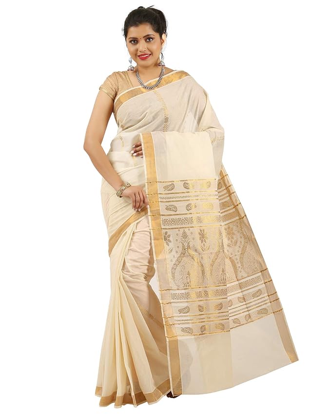 Buy Rsv fabrics cotton kerala kasavu zari saree with running blouse at