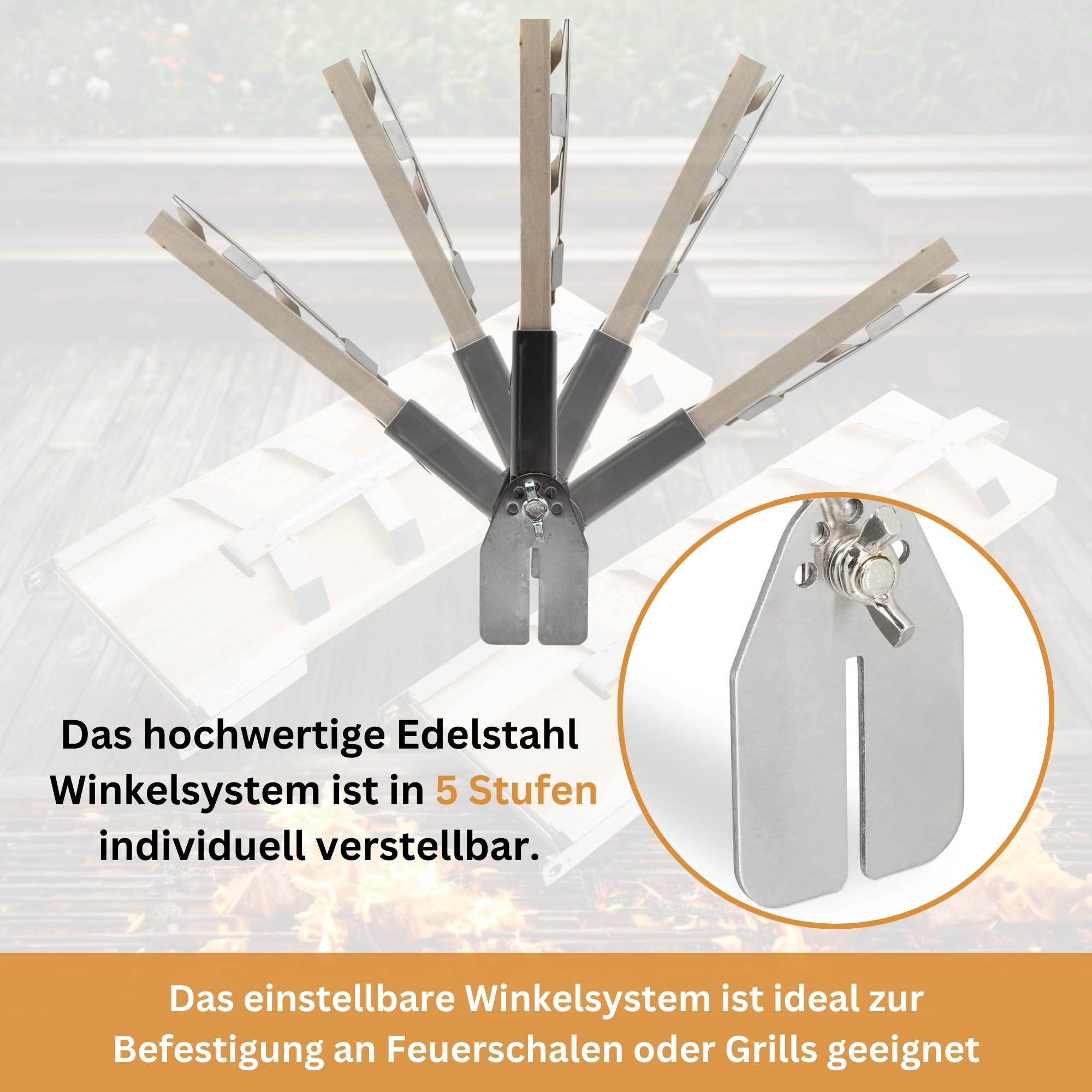 Flammlachsbretter 2er Set Räucherbretter für Lachsfilet Flammlachsbrett für Feuerschale aus Zedernholz mit Winkelsystem Befestigung aus Edelstahl & HL Kauf-Block
