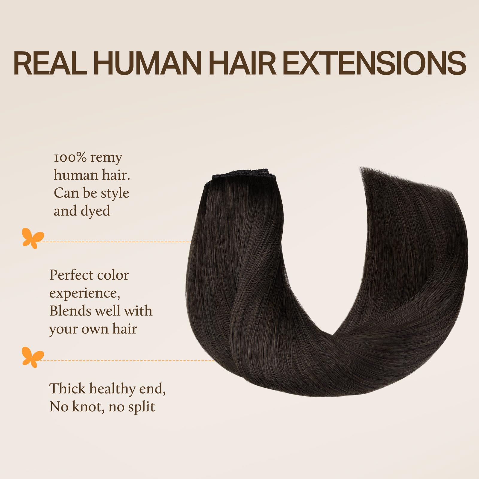 DOORES Wire Hair Extensions 18 Inch 95g Remy Human Wire Hair Extensions Invisible Transparent Line Adjustable Hairpieces Secret Extensions Straight Hair Dark Brown — view 2