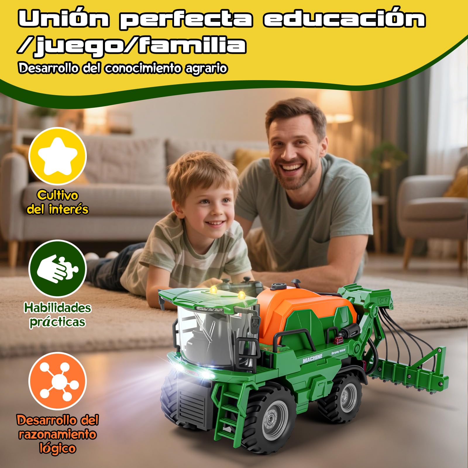 Ulikey Tractor Teledirigido, RC 2.4Ghz Tractor Electrico para Niños con Riego, Luz y Sonido, Vehículo de Granja Juguete Set para Niños de 3 Años