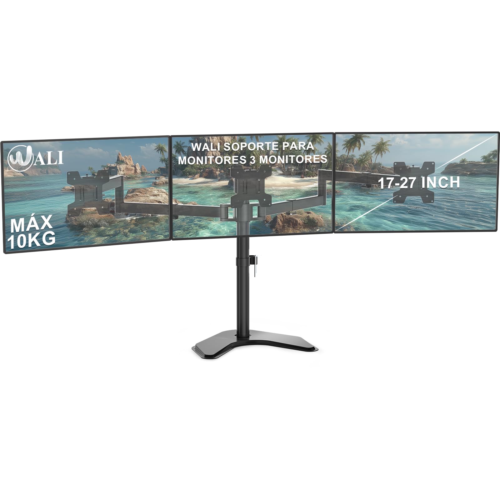 WALI Soporte Triple para Monitor de hasta 27 Pulgadas, Brazo articulado Independiente para Monitor Triple con inclinacin giratoria, Brazo Ajustable de 3 monitores soporta hasta 10 kg, VESA 75 y 100