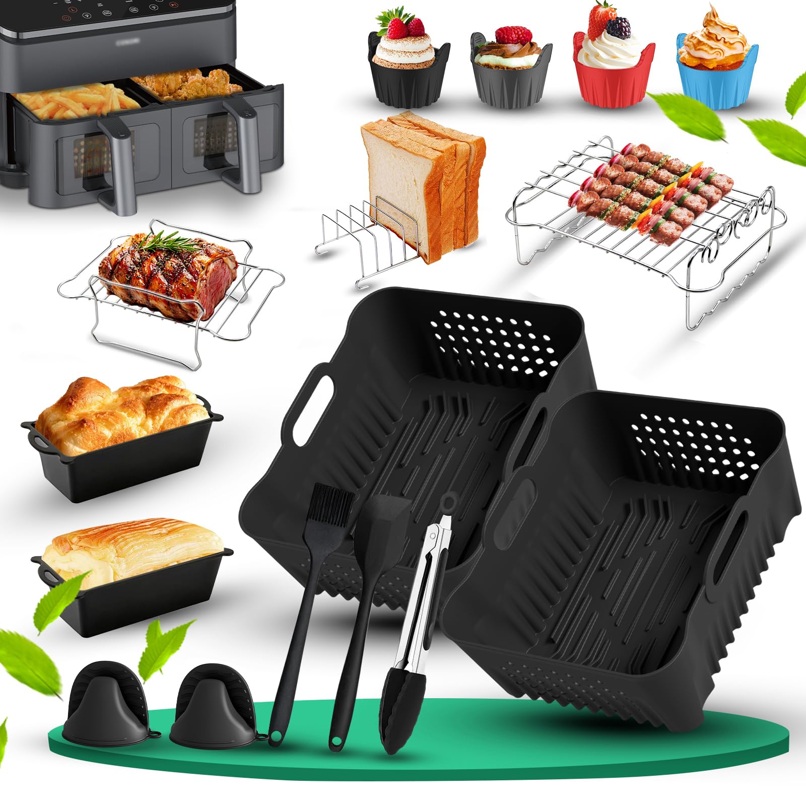 Molde Silicona para COSORI Dual Blaze 8.5L- Set de 21 Piezas queIncluye Accesorios Reutilizables de Silicona, Parrilla, Moldes para Tostadas de Silicona, Moldes para Magdalenas, Etc