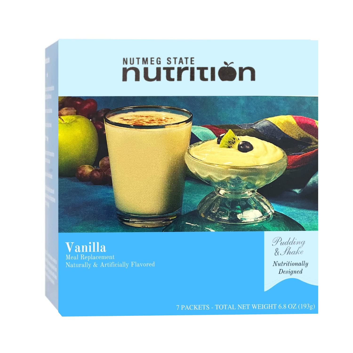 Nutmeg State Nutrition - Pudding or Shake, Low Calories, 15g Protein, Low Fat, 7 Servings Per Box (Vanilla)