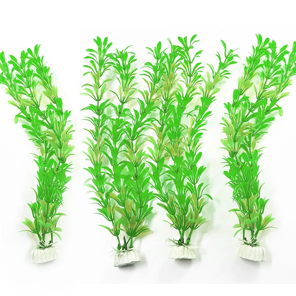 SLSON 4pcs Plantas Artificiales del Acuario Planta de Agua plástica decoración del Tanque de Pescados 11 Pulgadas de Altura Verde