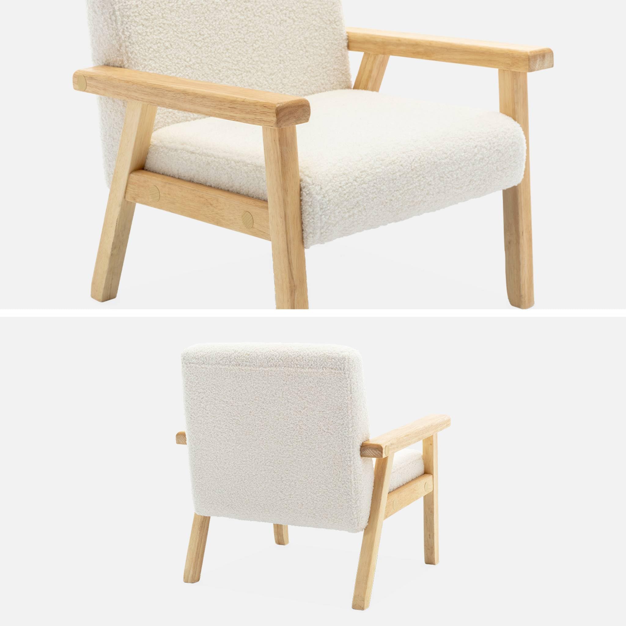 sweeek Kindersessel aus Holz und weißem Teddy Bouclé-Stoff, ISAK L 47 x T 43,5 x H 50cm