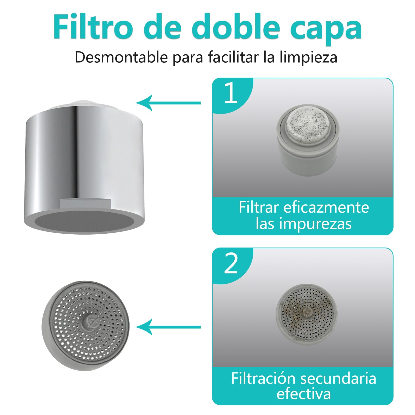 2Piezas FM22 Aireador Grifo de Latón, Grifo Adaptador ángulo de Salida de Agua Ajustable, Filtro de Limpieza Extraíble, Dos Modos de Salida de agua, Para Cocina y Baño