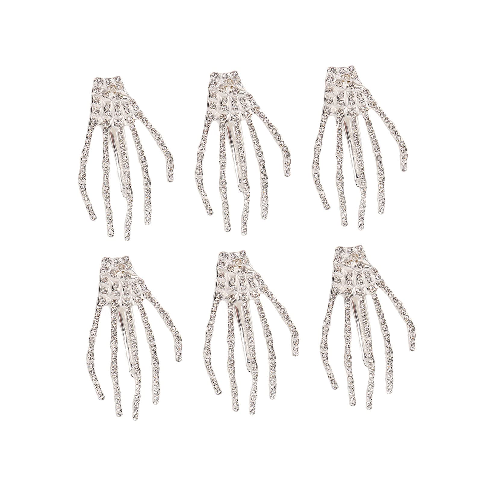 FRCOLOR 4er Set Skelett-Hand-Haarspangen – Strass, Gold/Silber, Für Halloween & Kostümpartys