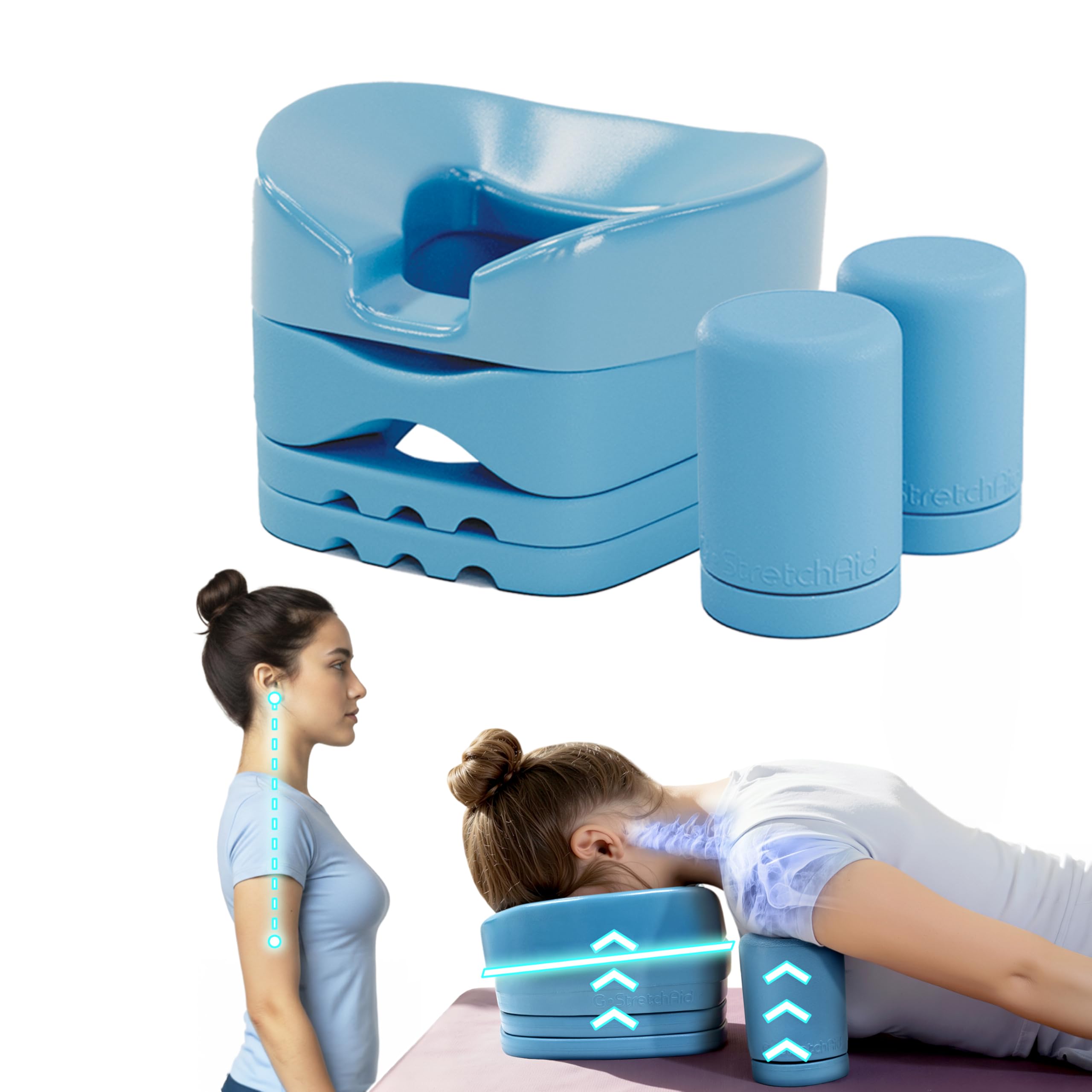 Photo 1 of WelnezB G.StretchAid Neck Hump Corrector, 5-in-1 Face-Down Posture Corrector for Tech Neck & Rounded Shoulders, Neck Stretcher, 4-Level Adjustable Cervical Support, Guided Chin-Tuck, Travel Case