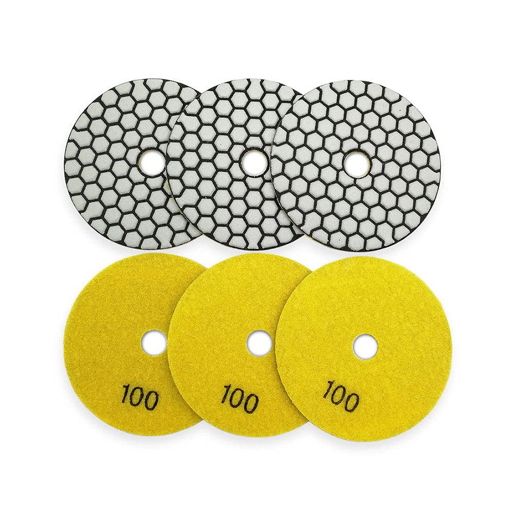 6 piezas 4 pulgadas / 100 mm grano # 100 resina de diamante Bond almohadilla de pulido en seco granito piedra de mármol disco de lijado flexible disco pulidor, A