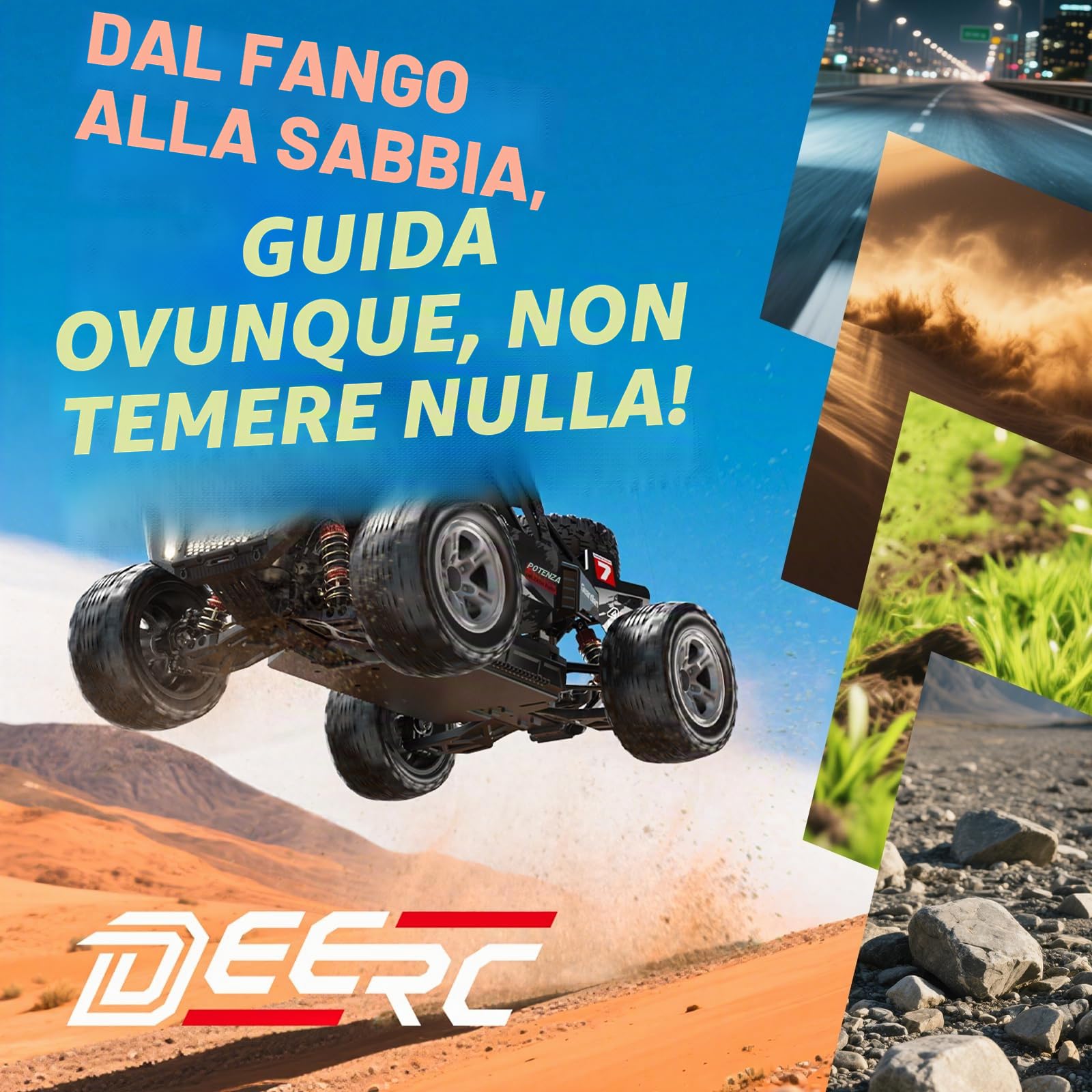 DEERC 207E 1/10 Brushless RC Truck per adulti, 55 KMH, auto radiocomandata veloce, 4WD, fuoristrada elettrica, Monster truck, Rally RC Car, crawler all-Terrain con batterie 3S per ragazzi