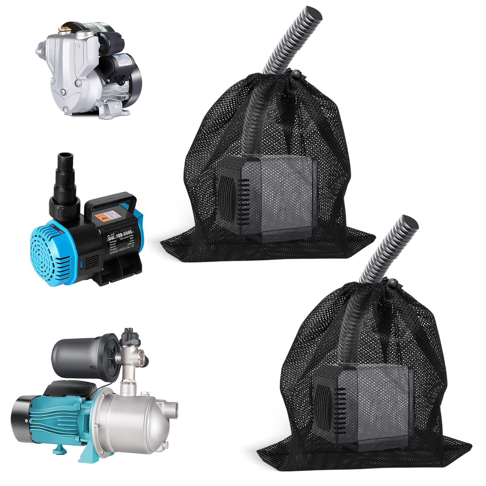 Xinzan 2 Pack Pond Pump Filter Bag, 18.5 * 18.5 in Water Pump Filter Accessories, Pond Filter Bag With Drawstring for Outdoor Water Ponds Filters Swimming Pool Fish Ponds Water Gardens