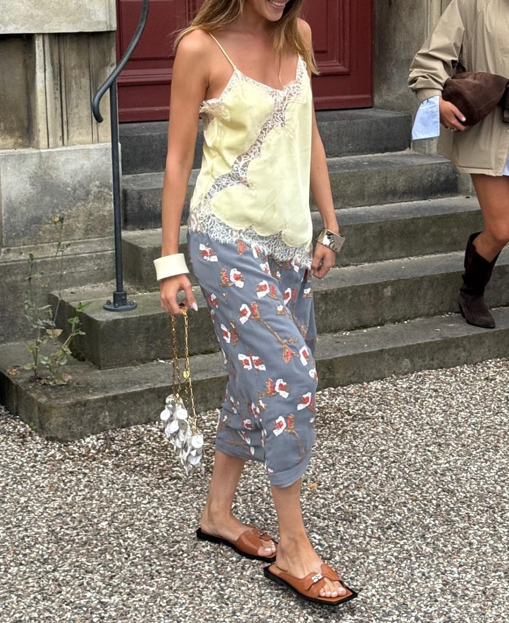 Women Satin Lace Trim Cami Tops Silk V Neck Spaghetti Strap Tank Top Y2k Loose Going Out Camisoles Streetwear - Image 6