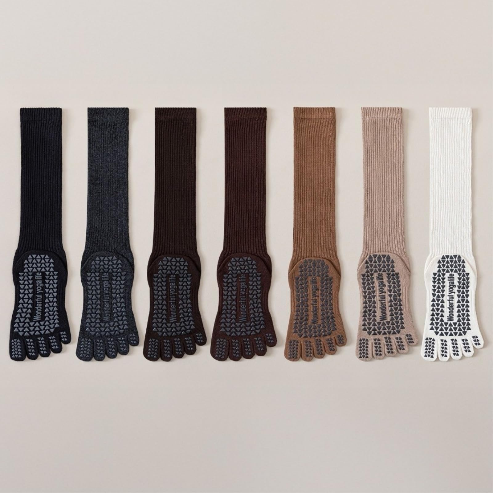 Calcetines Pilates Mujer Antideslizantes 2 Pares De Agarre Yoga Cinco Dedos La Rodilla para Mujeres, Pilates, Algodón Transpirables Barre Y Entrenamiento-Mix(7 Pairs)