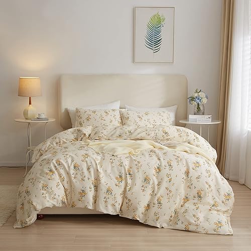 VM VOUGEMARKET Juego de ropa de cama con estampado de flores, tamaño King, elegante, funda de edredón de flores amarillas con cierre de cremallera,