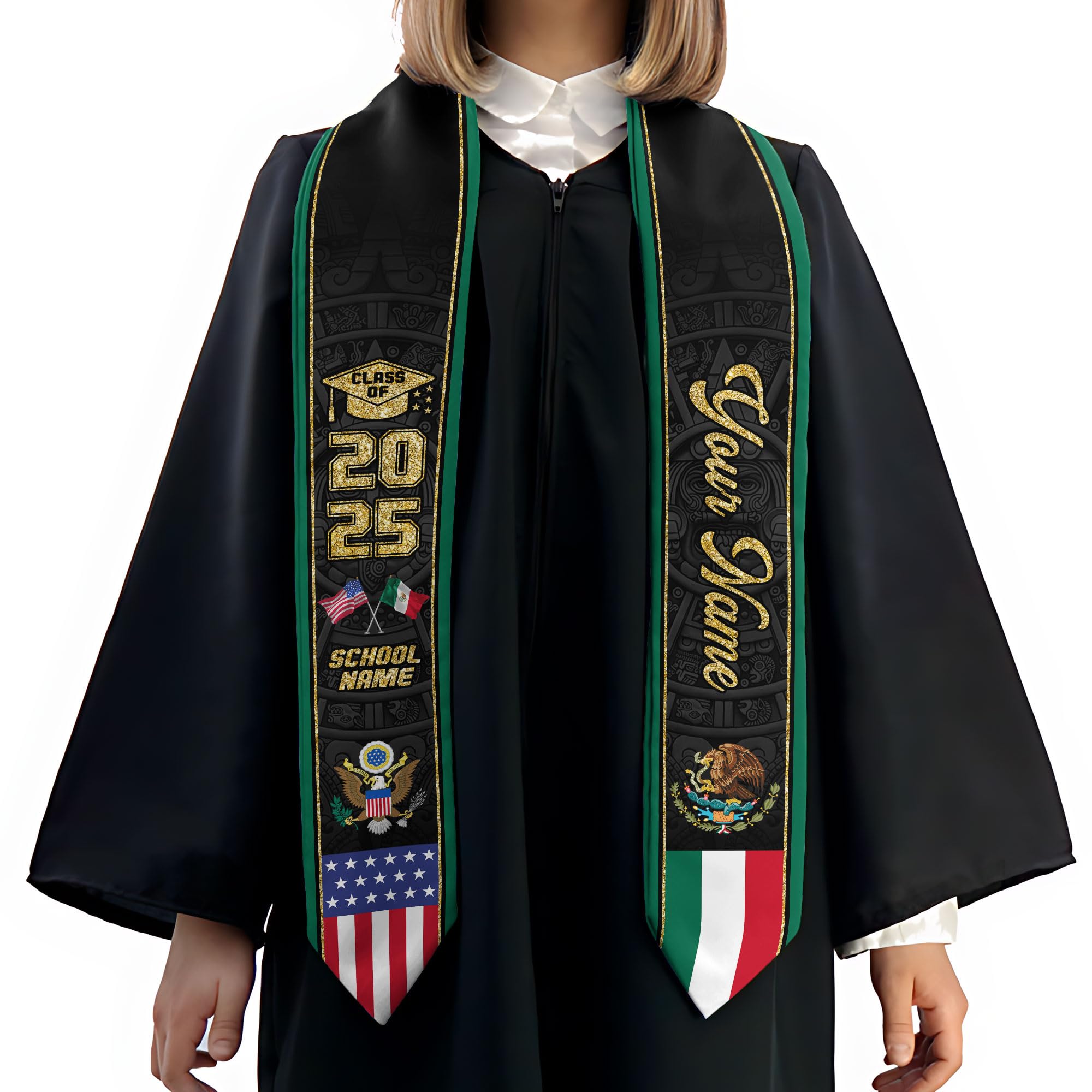MonkeyVan Custom Mexican Graduation Sash Mexico Graduation Stole 2025 Mexican American Flag Graduation Sash Mexican Graduation M39