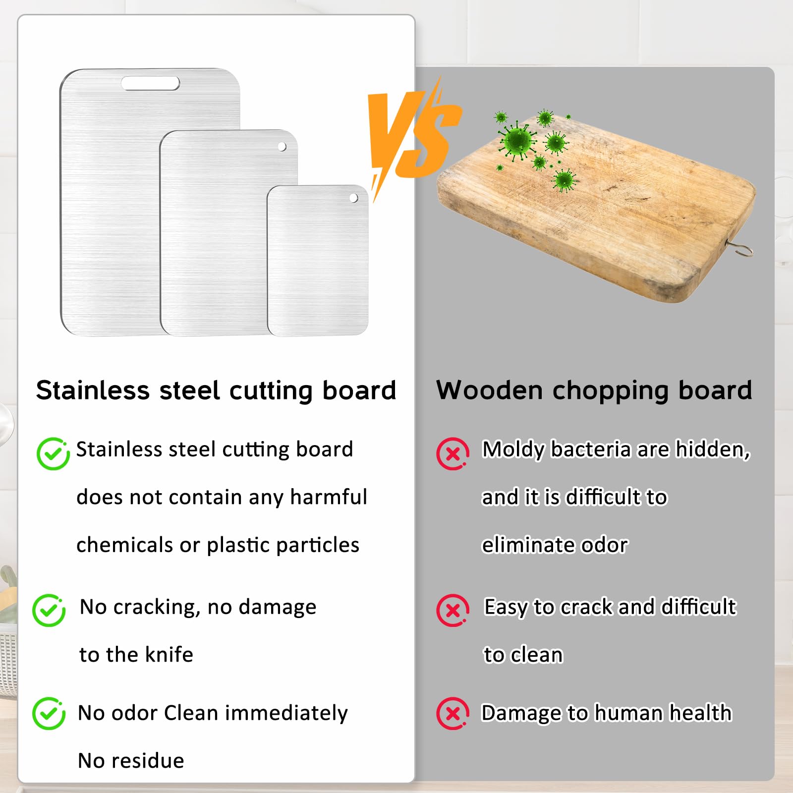 Yamato Planche à Découper en Titane, 3 Pcs Inox, Cuisine