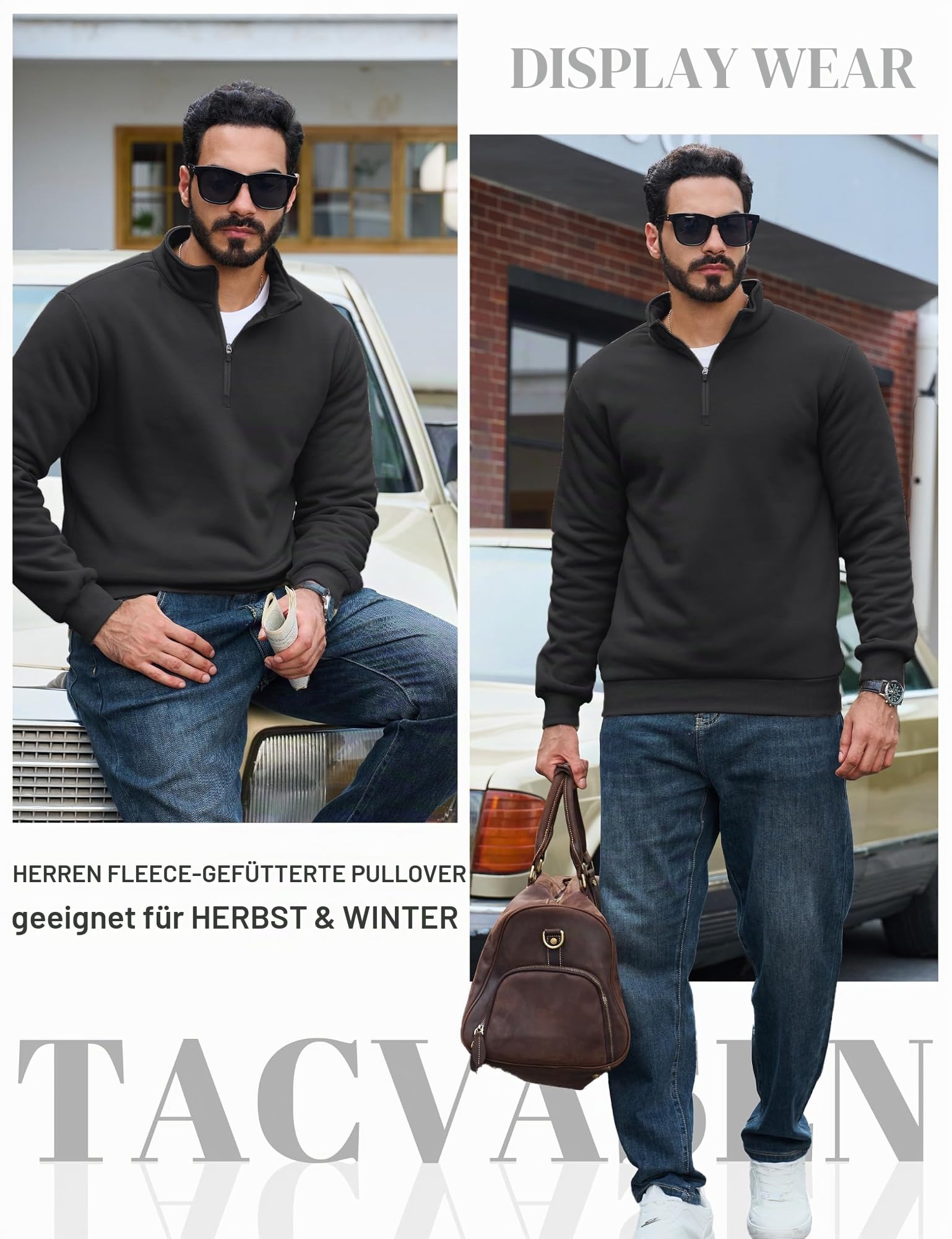 TACVASEN Herren 1/4 Zip Fleece Pullover Warm Gefüttert Sweatshirt Männer Langarm Sweater Winter Schwergewicht Pulli