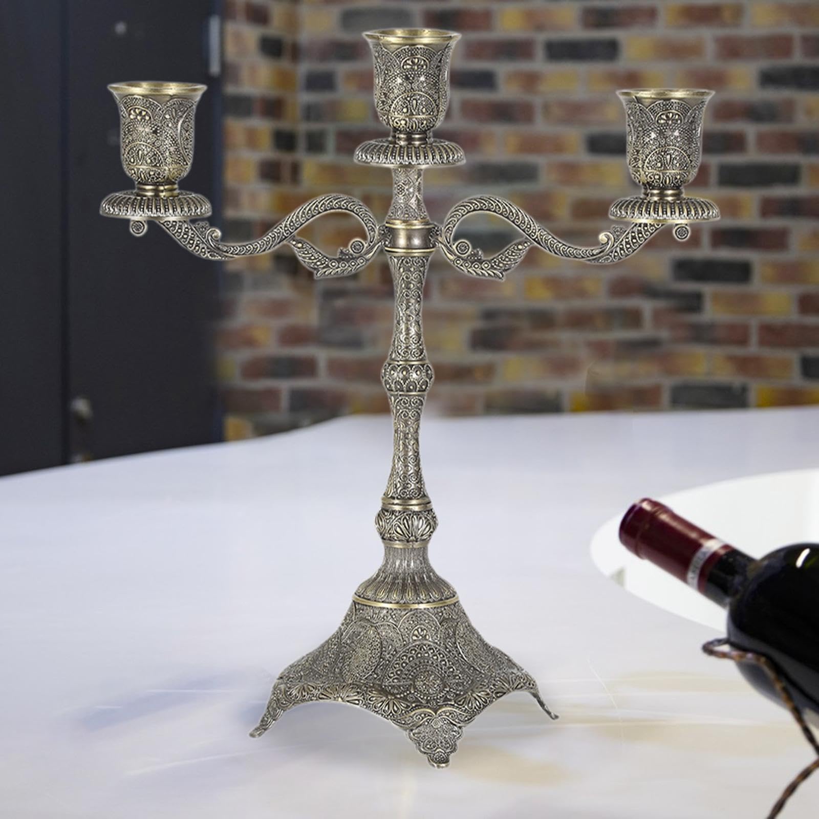 Candelabro Cónico para Decoración de Estilo Rústico, Soporte para Velas, Candelabro para Repisa, Navidad, Hotel, Aniversario, Cena, con 3 Brazos