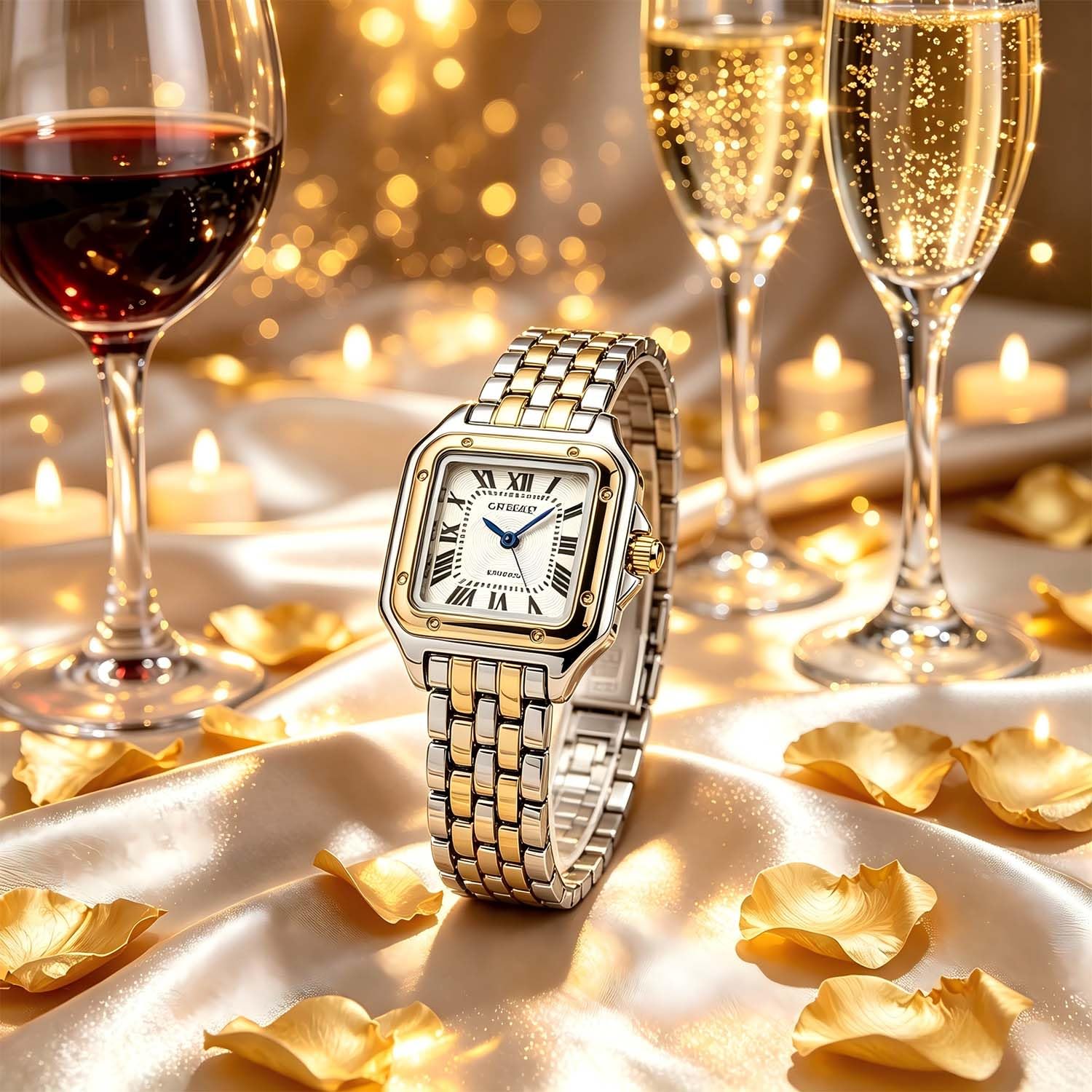 Relojes para mujer, mezcla de plata y oro con pequeña pulsera vintage, caja rectangular y esfera romana