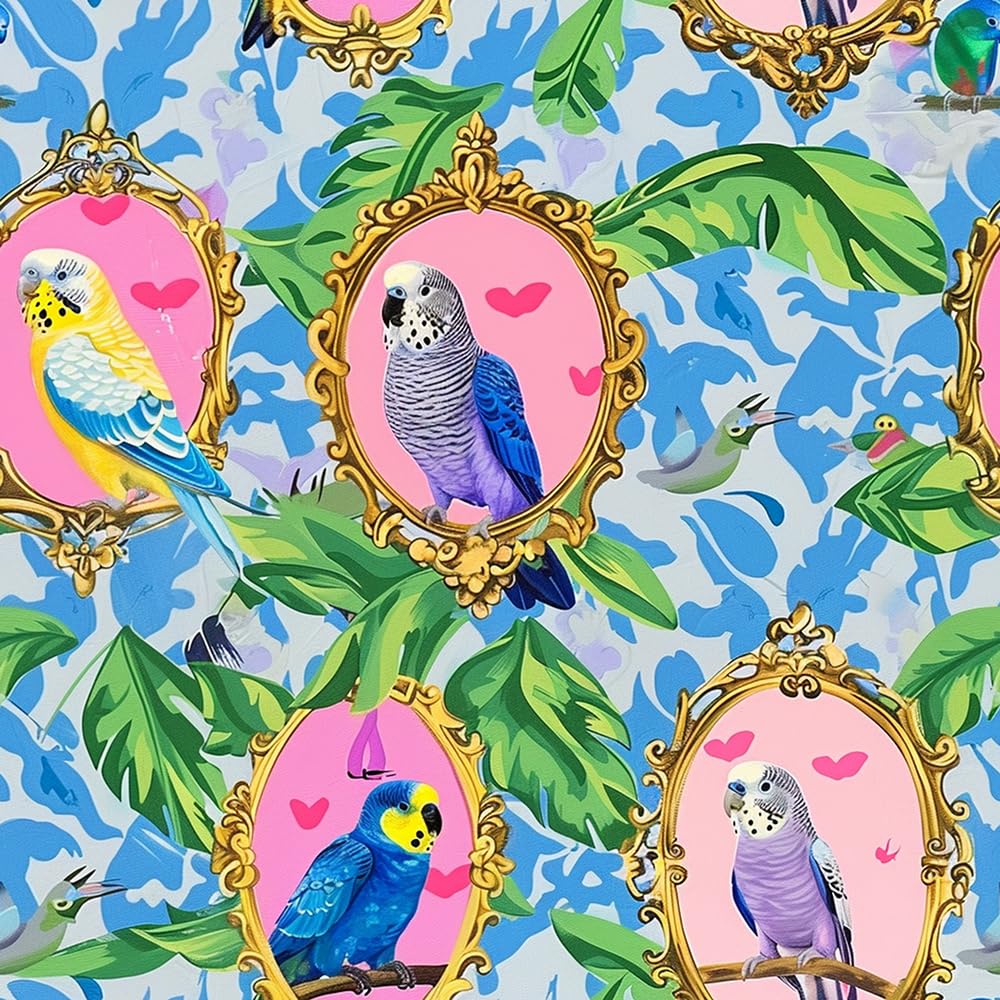 VistaPalette 18"x236" Summer Tropical Parrot Watercolor Peel and Stick Self Adhesive Wallpaper Removable Contact Paper Stick on Easy Peel Off Wall