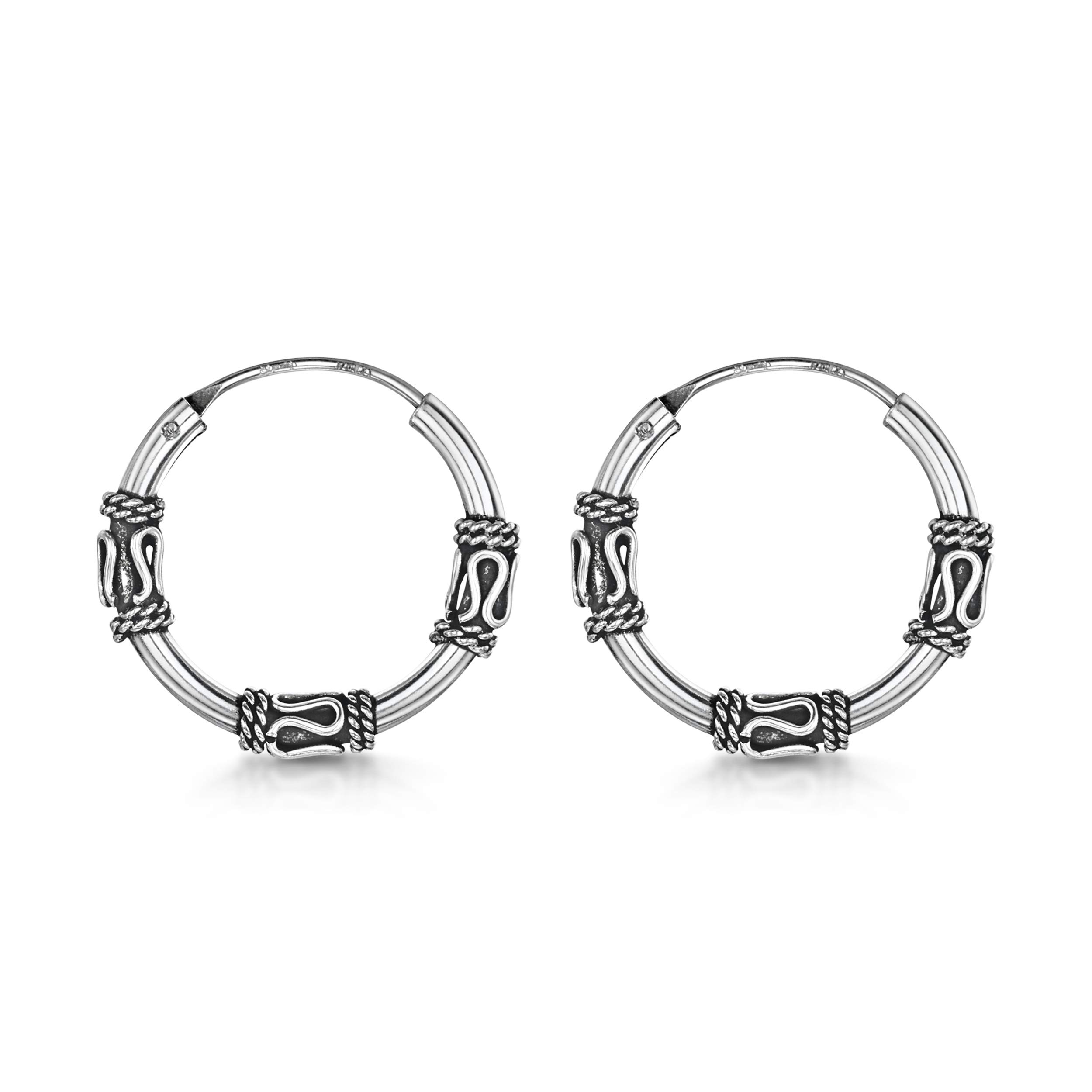 Amberta Pendientes de Aro Bali para Mujer en Plata de Ley 925
