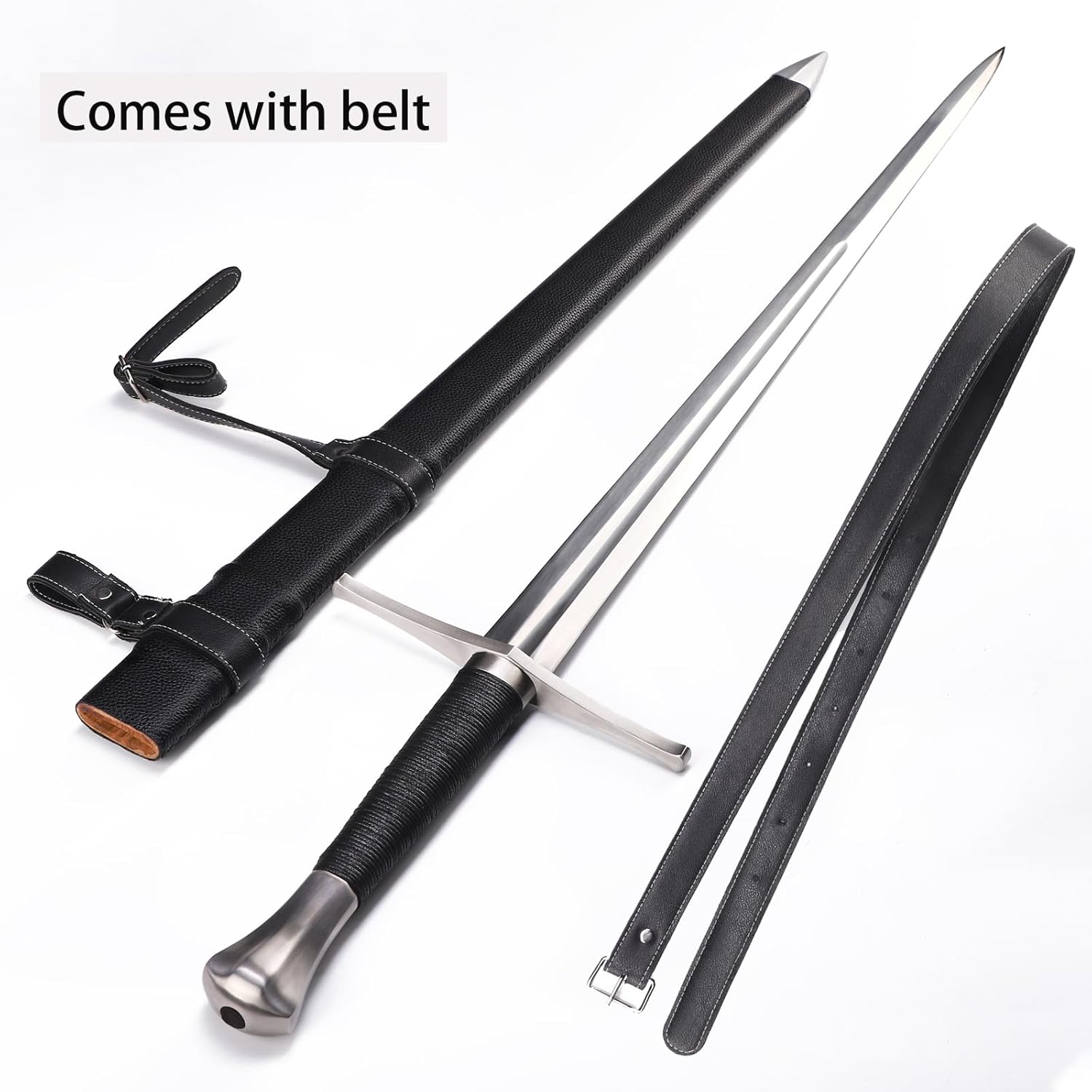 Handmade Cast Sharp Blade Medieval Sword, Full Tang, with Leather Protective Cover,Real Metal Sword for Collection Gift