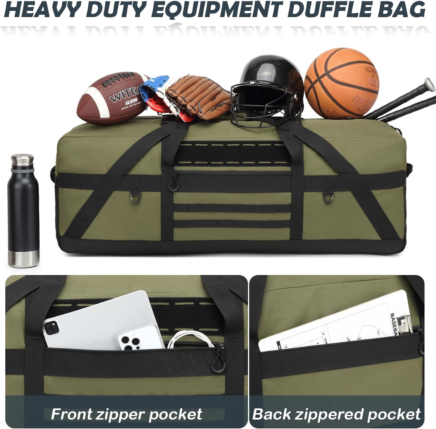 125L Extra Large Duffle Bag for Travel - Heavy Duty Duffle Bag with Multiple Pockets for Camping Gear Travel Storage Tent Storage Sports Equipment, Green - Image 5