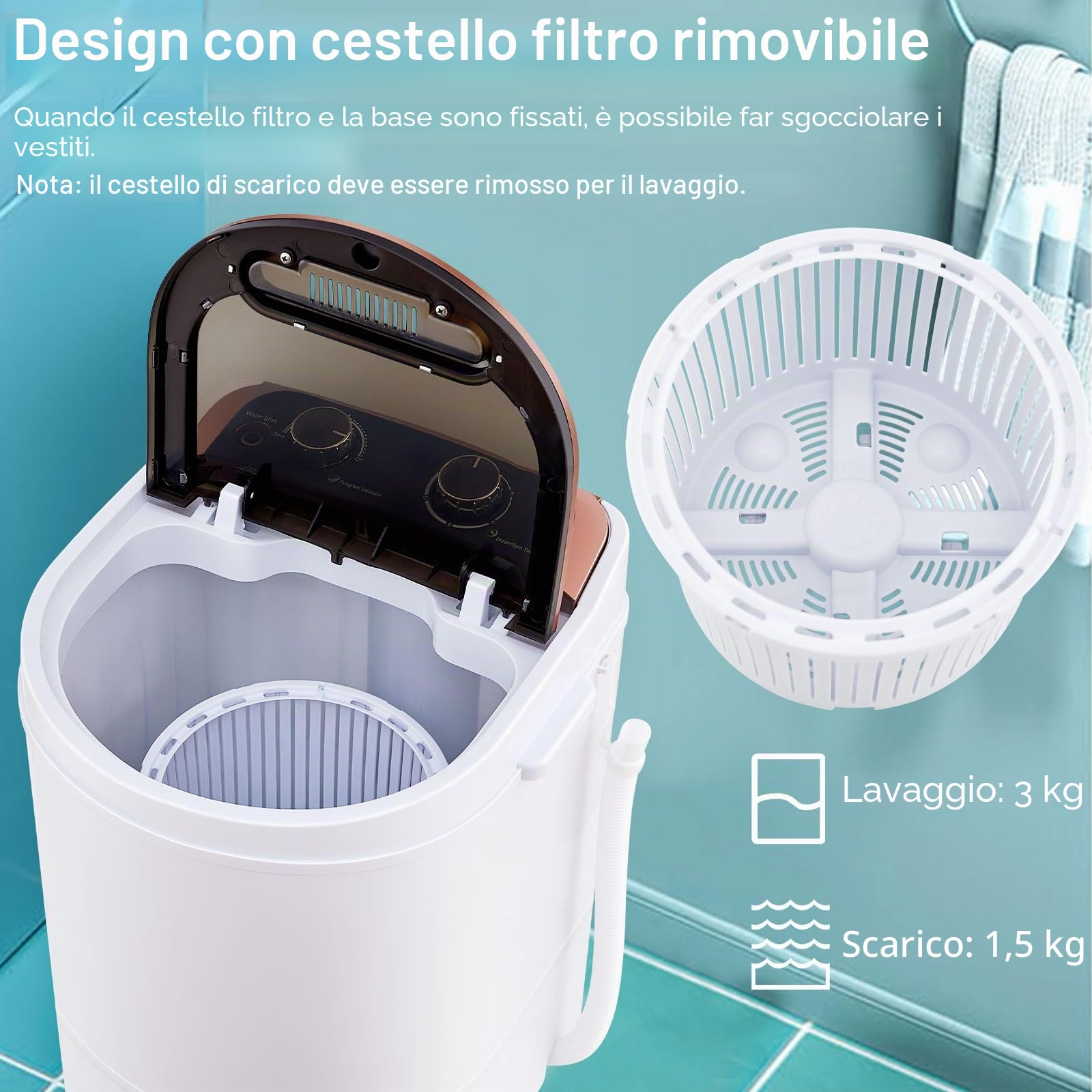 CLIPOP Mini lavatrice portatile per la casa, lavatrice 2 in 1 campeggio e centrifuga lavanderia, lavatrice elettrica e asciugatrice per vestiti del bambino