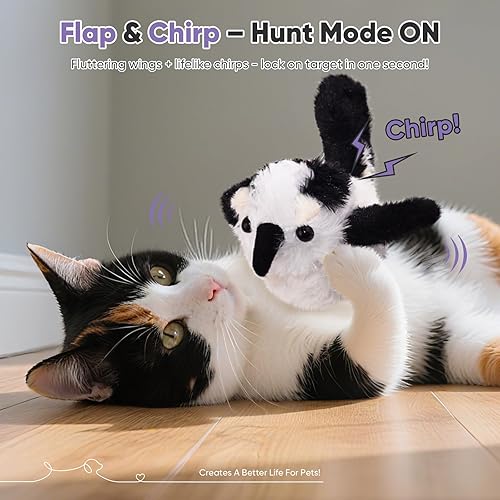 Miniatura 2 de Petbobi Juguetes para Gatos Pájaro Aleteante – Juguete Interactivo para Gatos con Alas Aleteadoras y Sonidos de Gorjeo, Juguete Recargable por USB