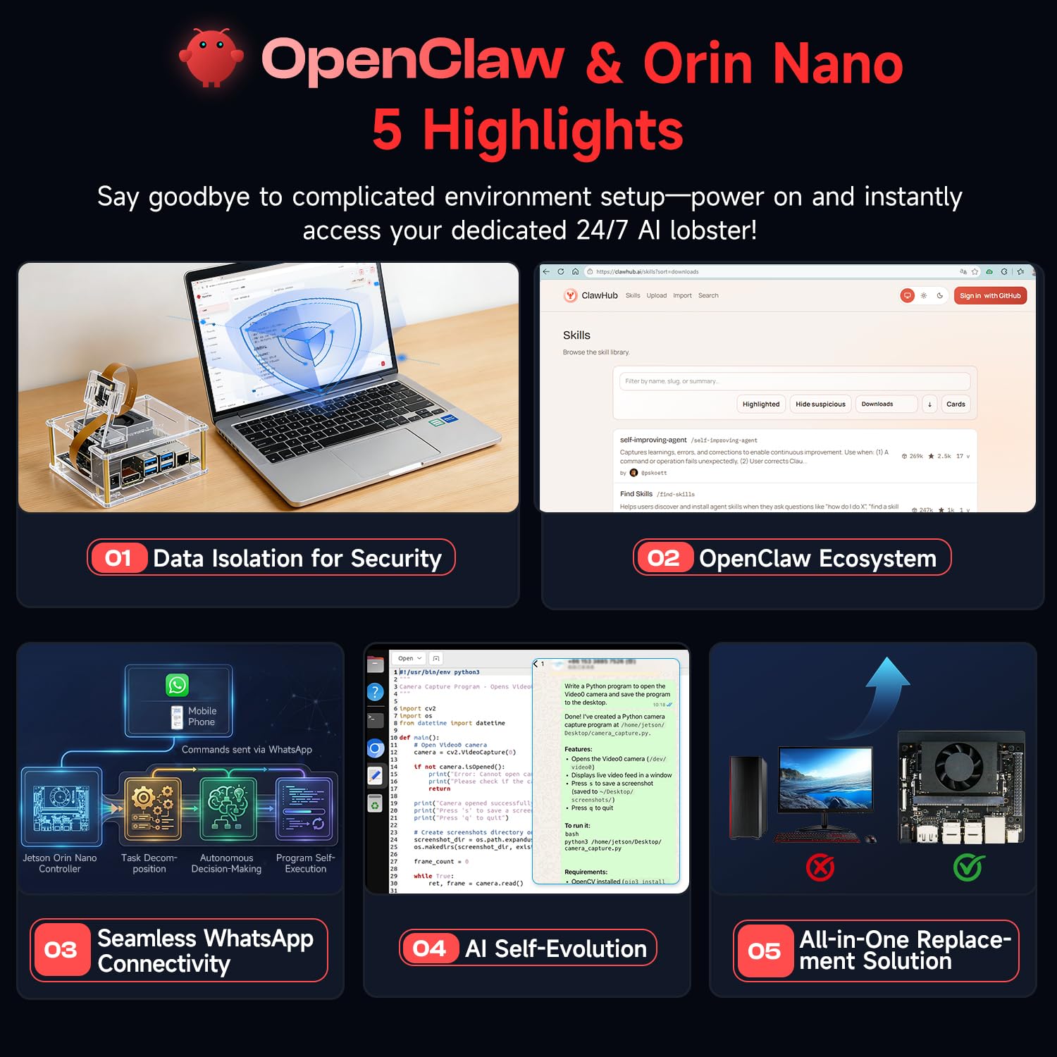 Yahboom Jetson Orin Nano Super 8GB RAM Development Kit 67 Tops,256G SSD Ubuntu 22.04 System Artificial Intelligence Robot Kit Provide ROS2 Data (Orin Nano 8GB Basic Kit) — view 5