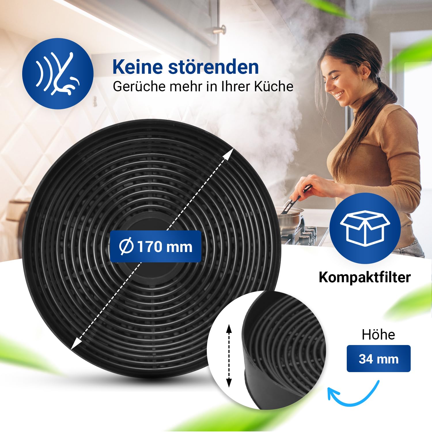 VIOKS Lot de 4 filtres à charbon actif pour hotte aspirante Gorenje DKF2500, DKF500M / MAN Leo, Mini, Jupiter Ø 170 mm