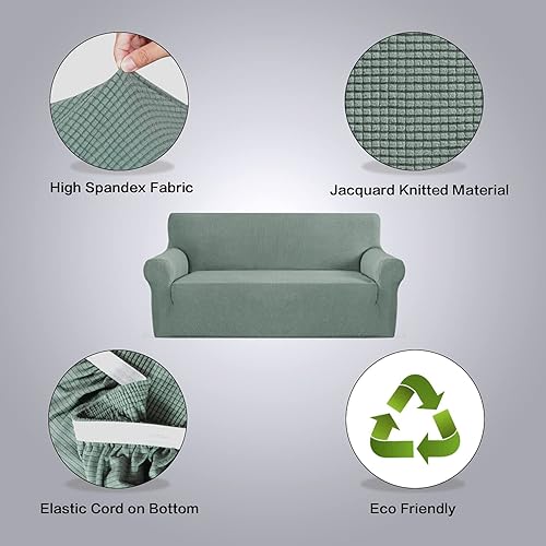 Miniatura 4 de H.VERSAILTEX - Fundas elásticas para sofá, funda protectora removible para sofá, 1 pieza, tela de licra elástica y jacquard con textura cuadriculada