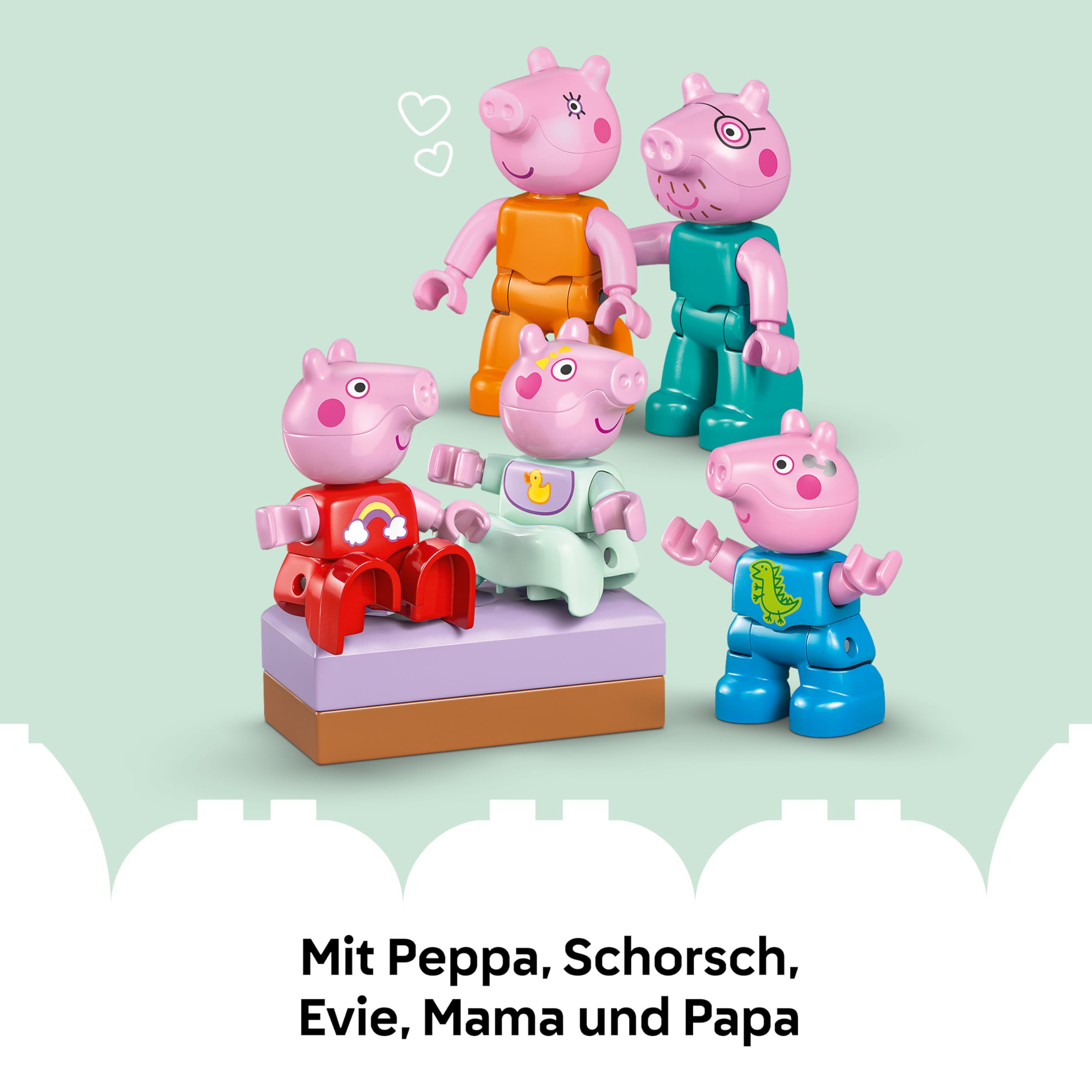 LEGO DUPLO Peppa Wutz Familienhaus - Lernspielzeug zur Förderung der Motorik - Montessori Spielzeug mit 5 Figuren & Puppenhaus Zubehör - Geschenk für Mädchen & Jungen ab 2 Jahren - 10467