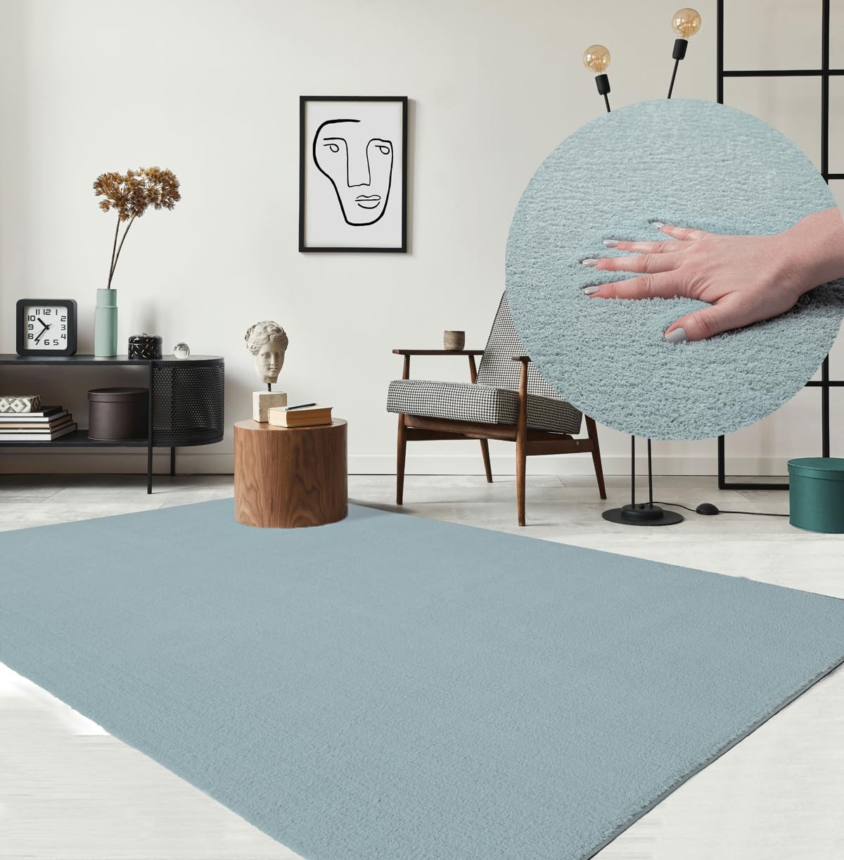 the carpet Relax Rug, Modern, Fluffy, Short Pile, Non-Slip Underside, Washable up to 30°C, Super-Soft, Fur Look, Blue, 60 x 110 cm — image 1