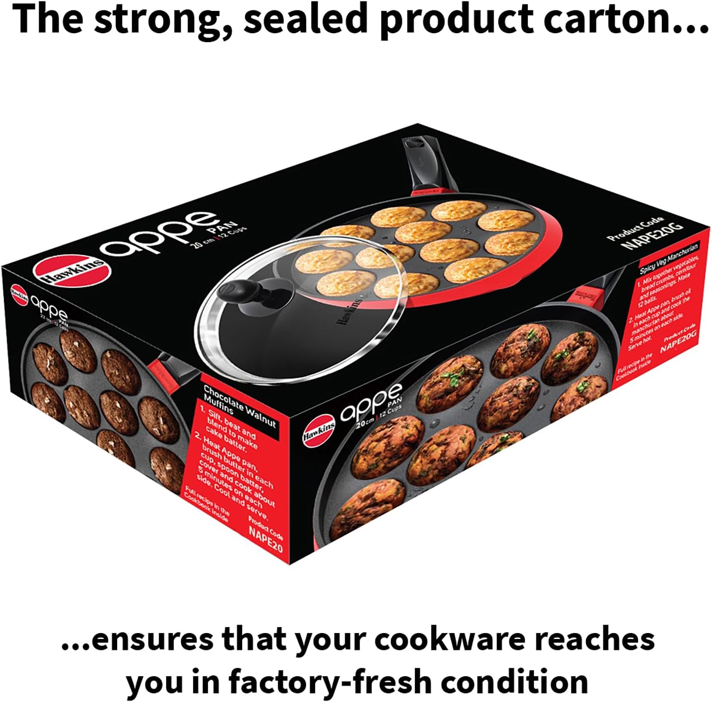 Hawkins Nonstick Appe Pan with Glass Lid, 12 Cups, Diameter 20 cm, Black, Cast Aluminium, Red - Image 7