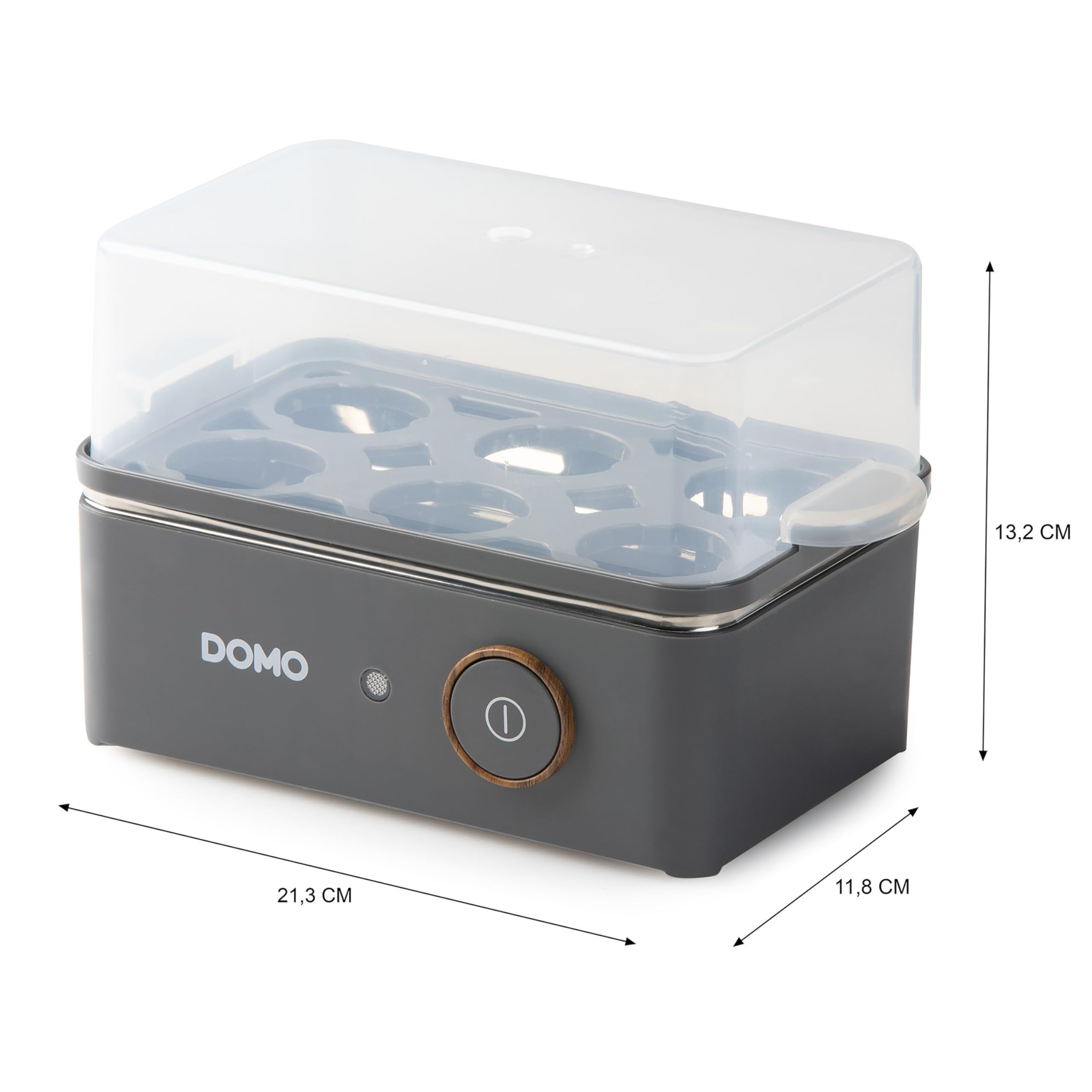 DOMO Eierkocher 'Wood You' Serie – Für 6 Eier, 400W, In Mattgrau, Mit Eierpikser