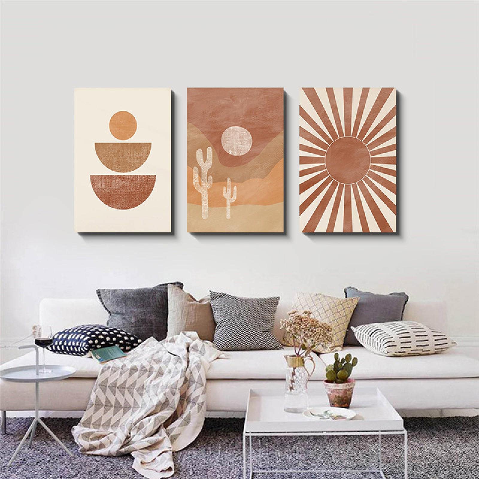 Boho desierto abstracto decoración del hogar imagen enmarcada arte de la pared impresiones paisaje lienzo pintura terracota cartel moderno 42x55cm (17x22in) x3 marco interior