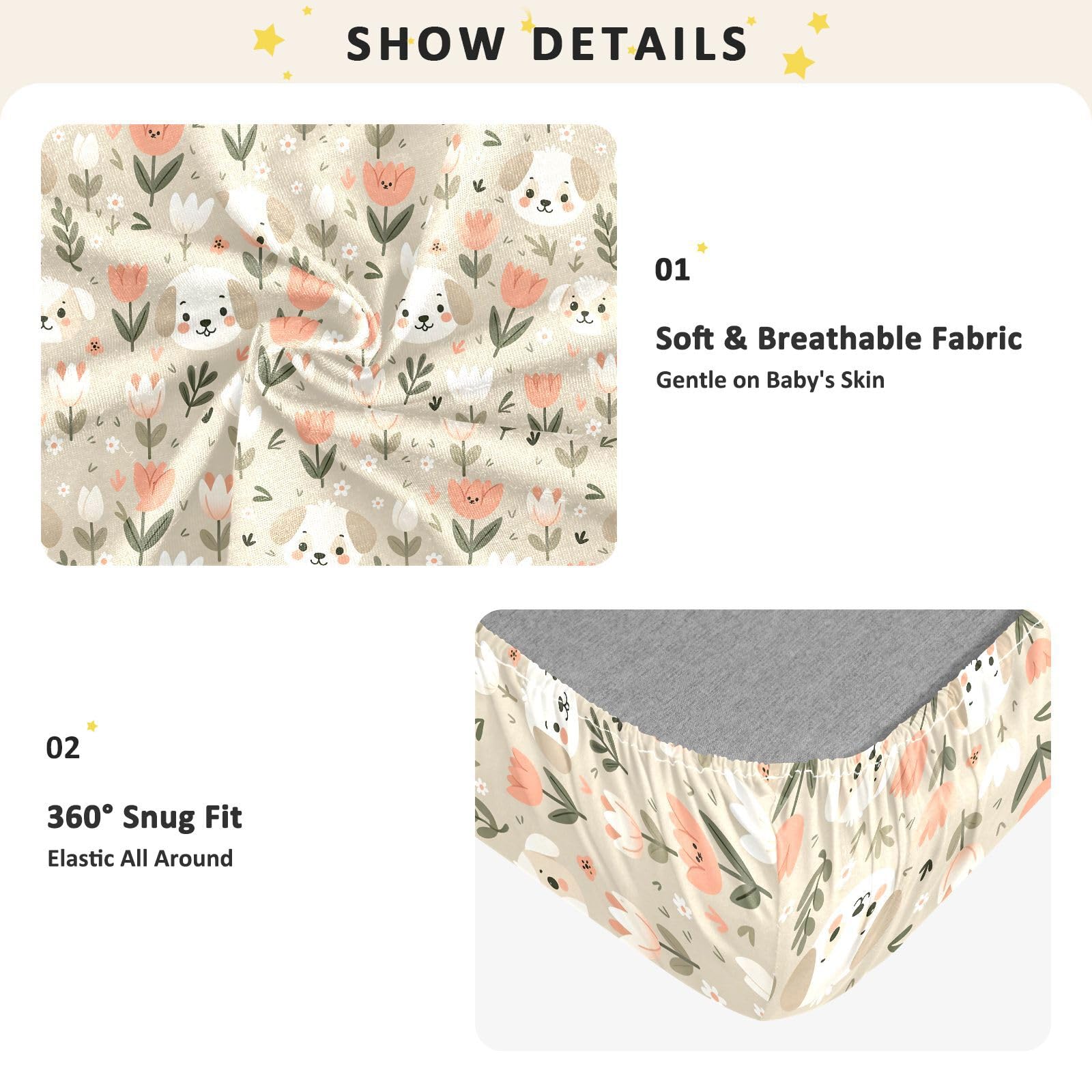 Drap-housse pour lit de bébé motif tête de chien mignon et simple pour garçons et filles, matelas standard doux, 71,1 x 132,1 cm