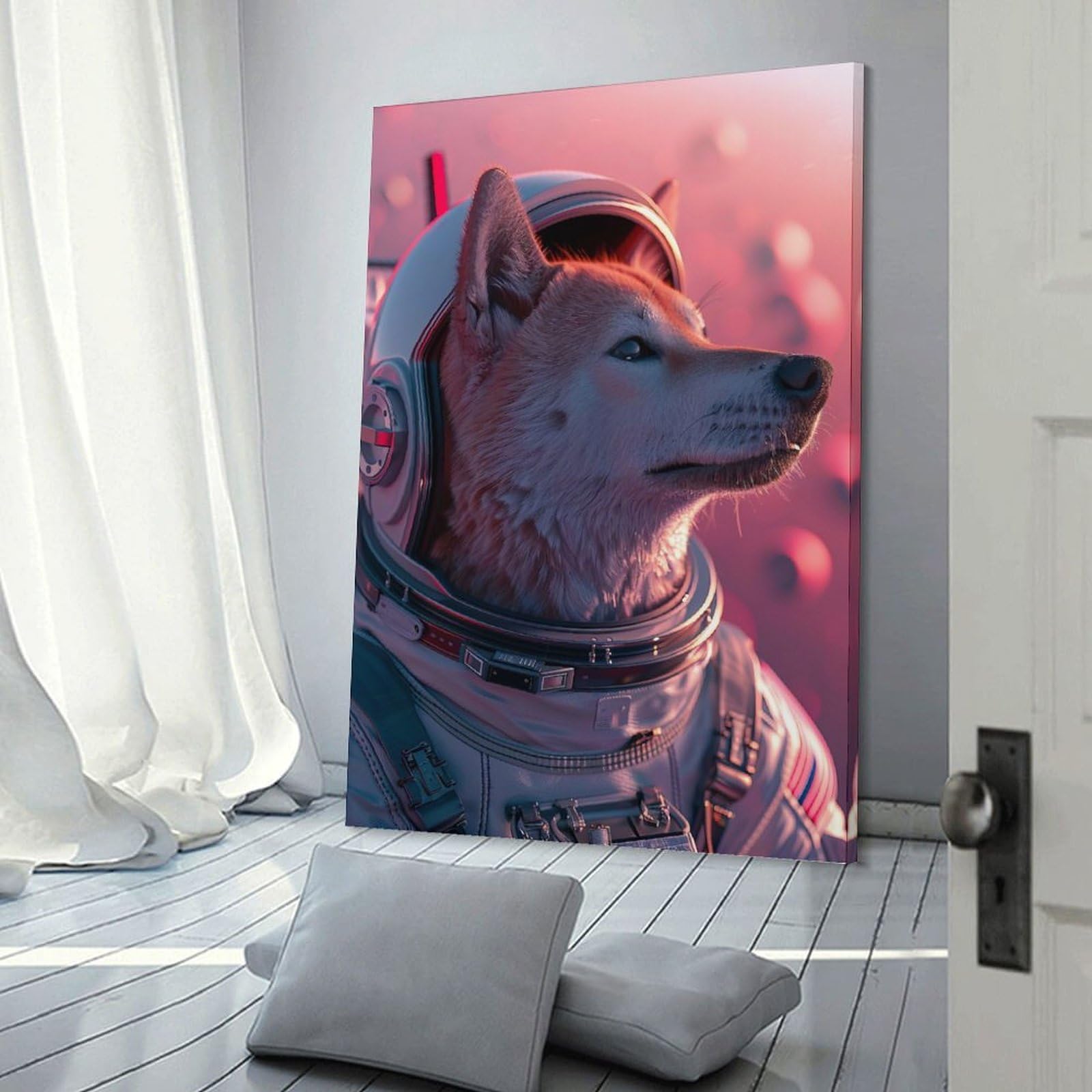 Junmoney Kishu Ken Astronaut Room Decor Wall Art, 24x36inch(60x90cm), for Feature Walls in Flats Or Modern Rooms, Wall Decor Suited to Curated Displays