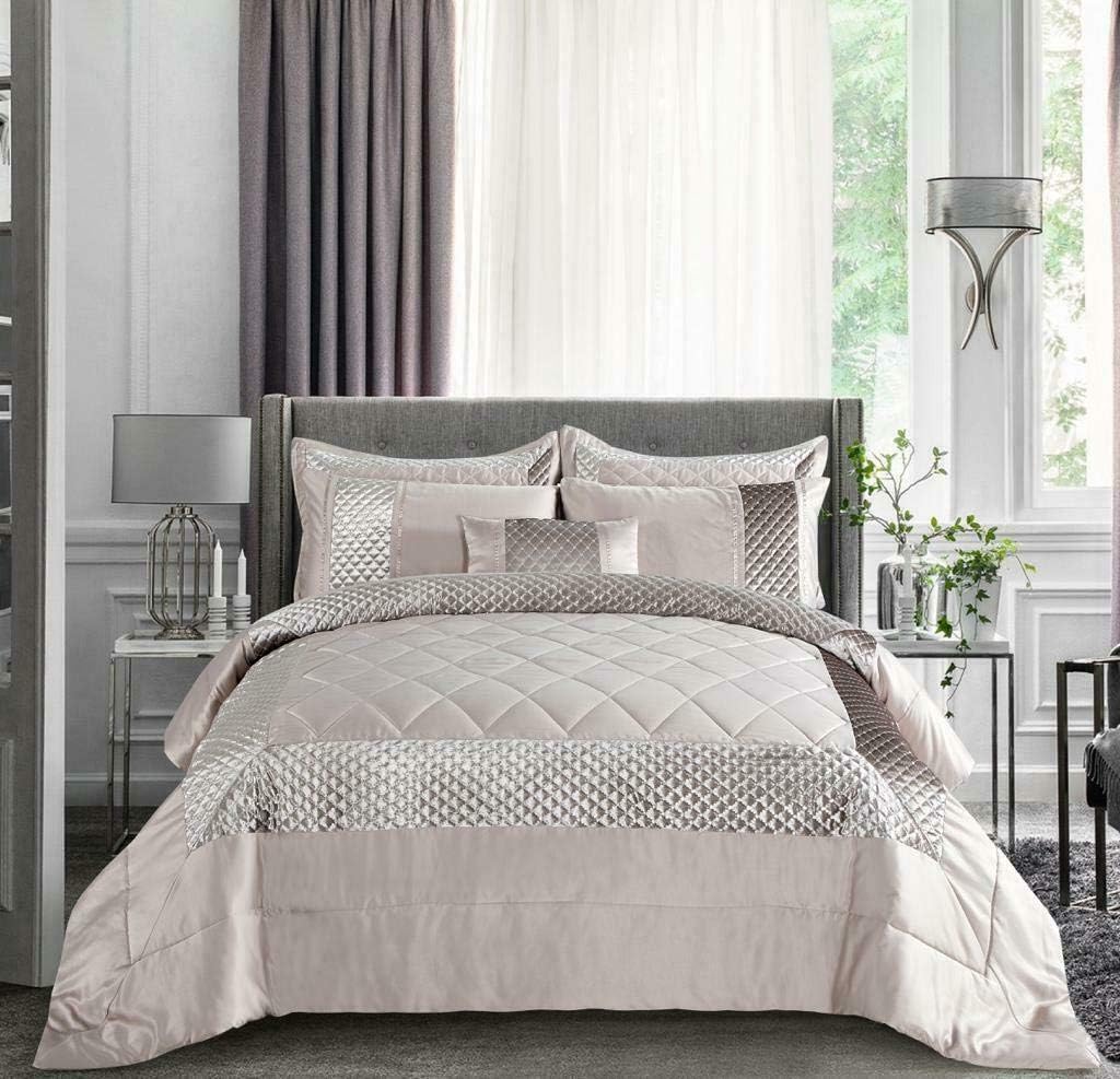 Sequin Silk Elegant Border Bedspread Quilted Comforter Set Bed Throw Comforter Single Double Super King Size (Mink Atlanta, Super King)