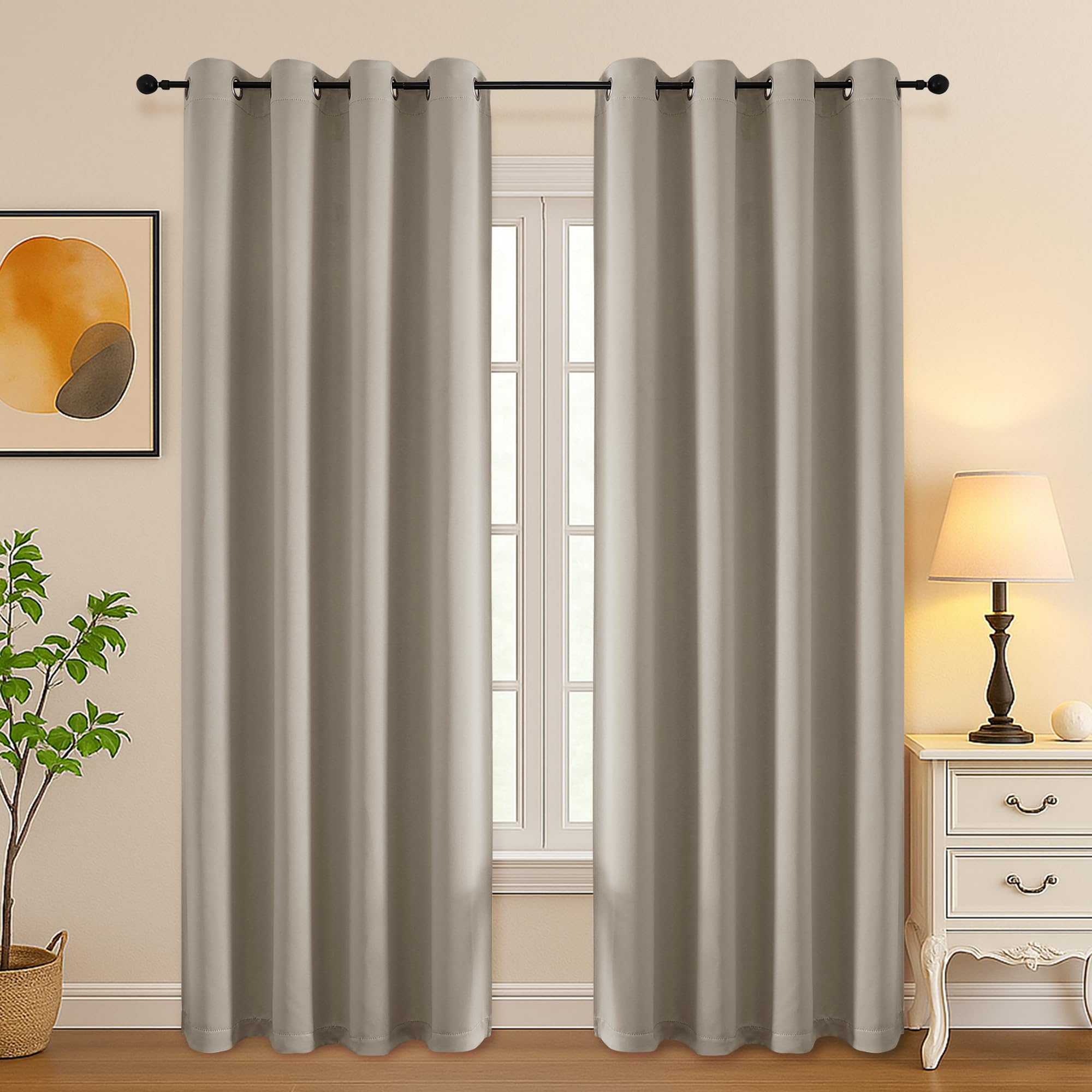 Simplebrand Stone Room Darkening Curtains for Bedroom Living Room 84 Inch Length 2 Panels Set, Thermal Insulated Curtains &amp; Drapes, Solid Grommet Noise Reducing Window Treatment, W50 x L84 Inch
