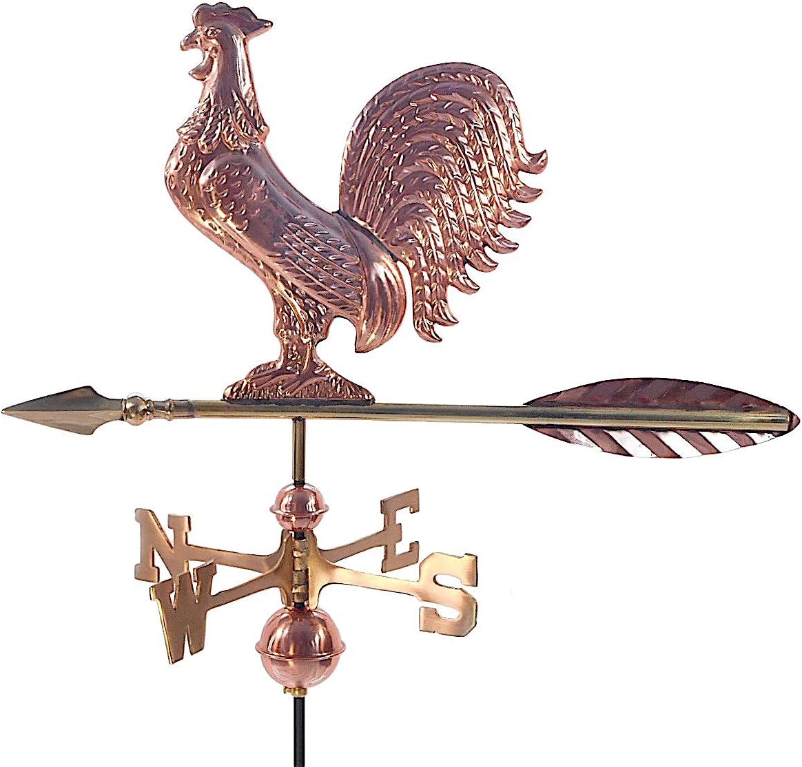 203C Rooster Weathervane Pure Copper with Traditional Directionals and Globes, Small