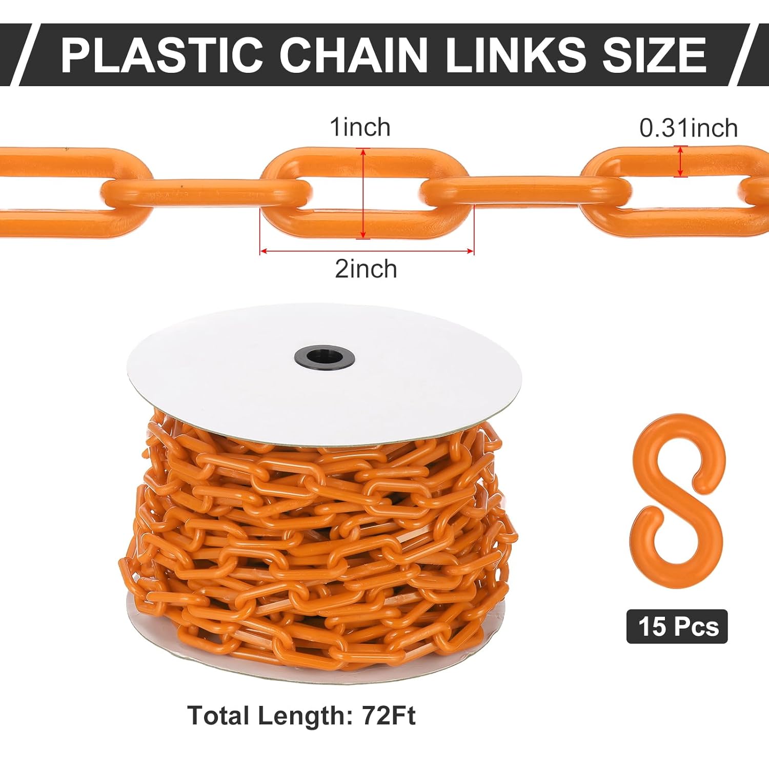 PATIKIL Orange Plastic Chain, 72 ft 8mm Safety Barrier Chain Large Plastic Chain Long for Crowd Control, Queue Line, Parking, Fence, Gate, Concert, Construction Site Decoration