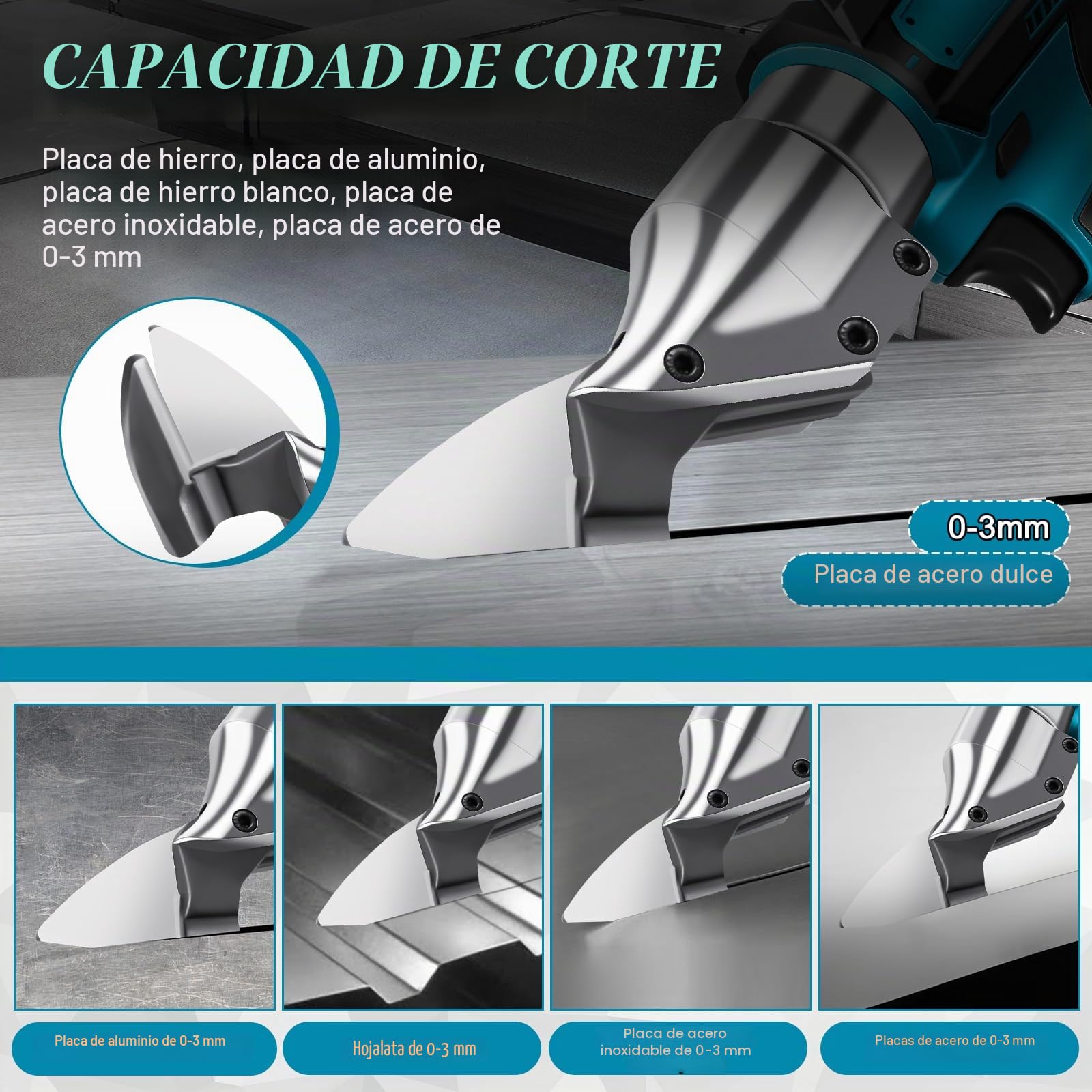 Tijeras Eléctricas Inalámbricas para Metal, Cizalla con Cabezal Giratorio 360°