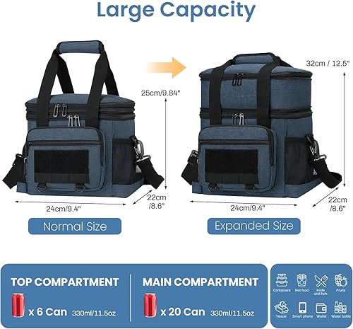 Miniatura 2 de Lonchera grande de doble cubierta para hombres, bolsa de almuerzo expandible aislada, a prueba de fugas, para el trabajo, campamento, playa, turnos,