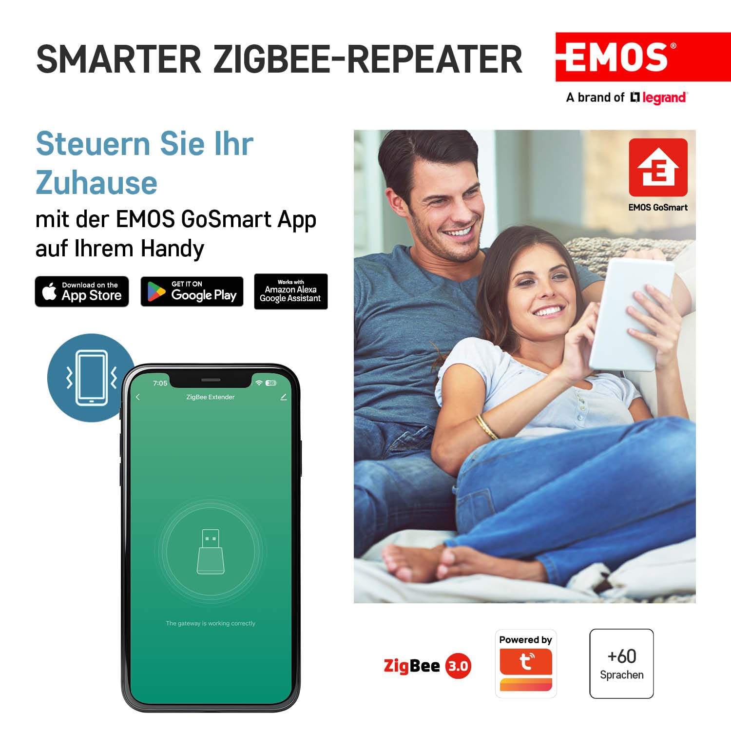 EMOS GoSmart Mini ZigBee Smart Home USB 3.0 wzmacniacz sygnału kompatybilny z Tuya, Smart Life, wymagany koncentrator ZigBee