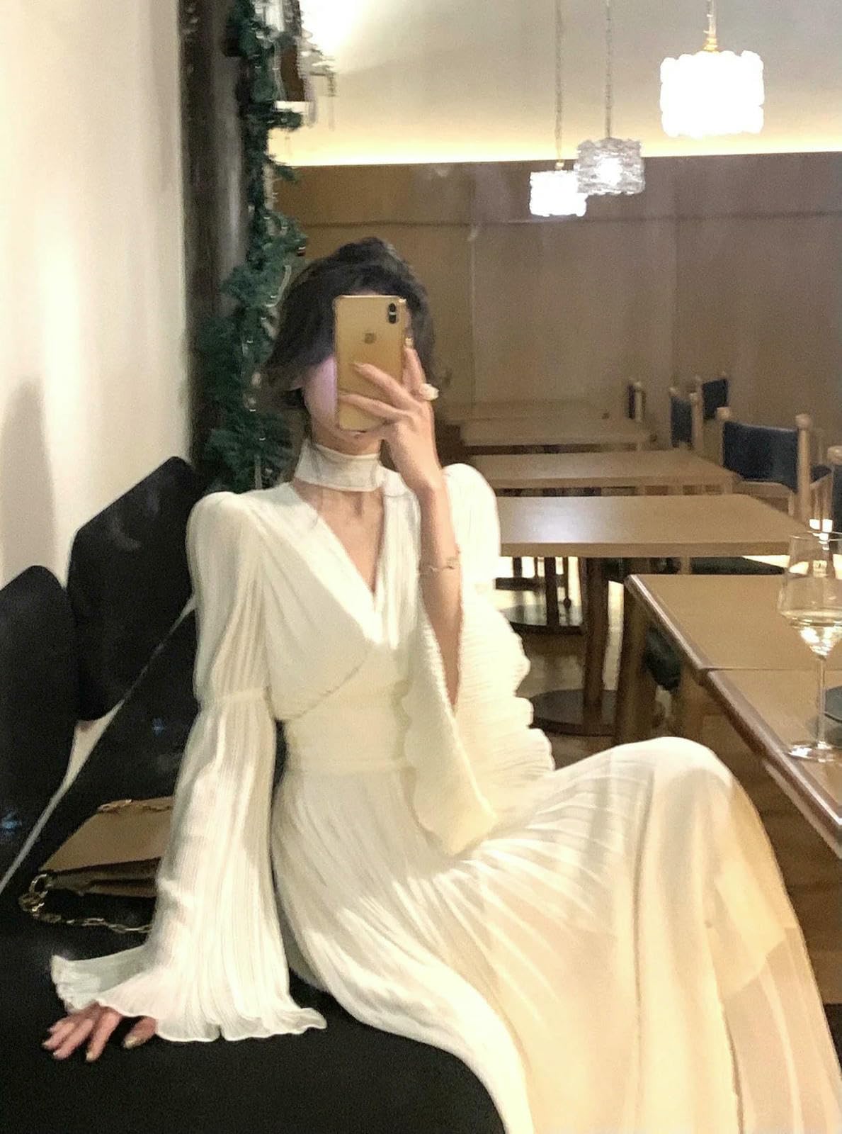 Vestiti a Maniche Lunghe Nuovo Elegante Abito Volantico Francese Femminile, di Moda Irregolare Lungo Coreano, da Sera Una Festa Pieghe Fata, Femminile Primaverile